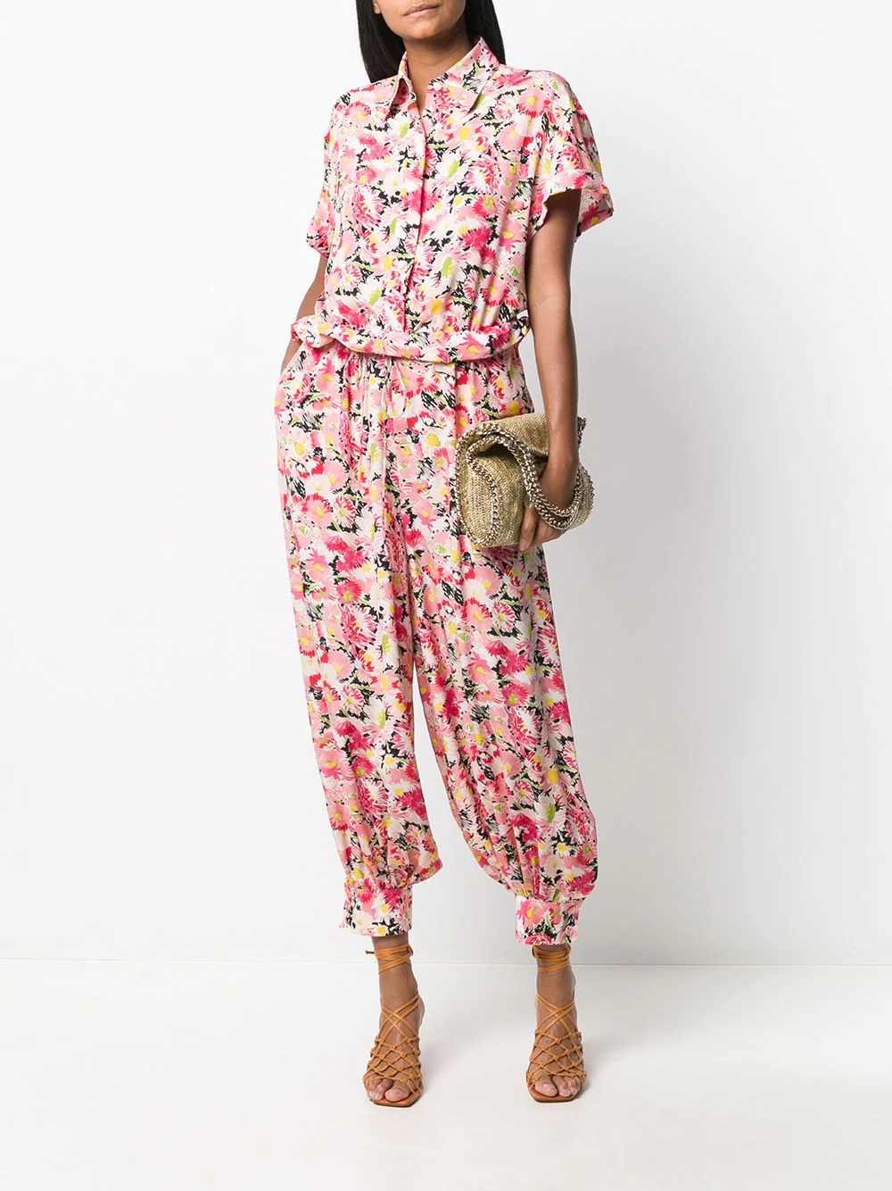 floral print short-sleeve jumpsuit - 2