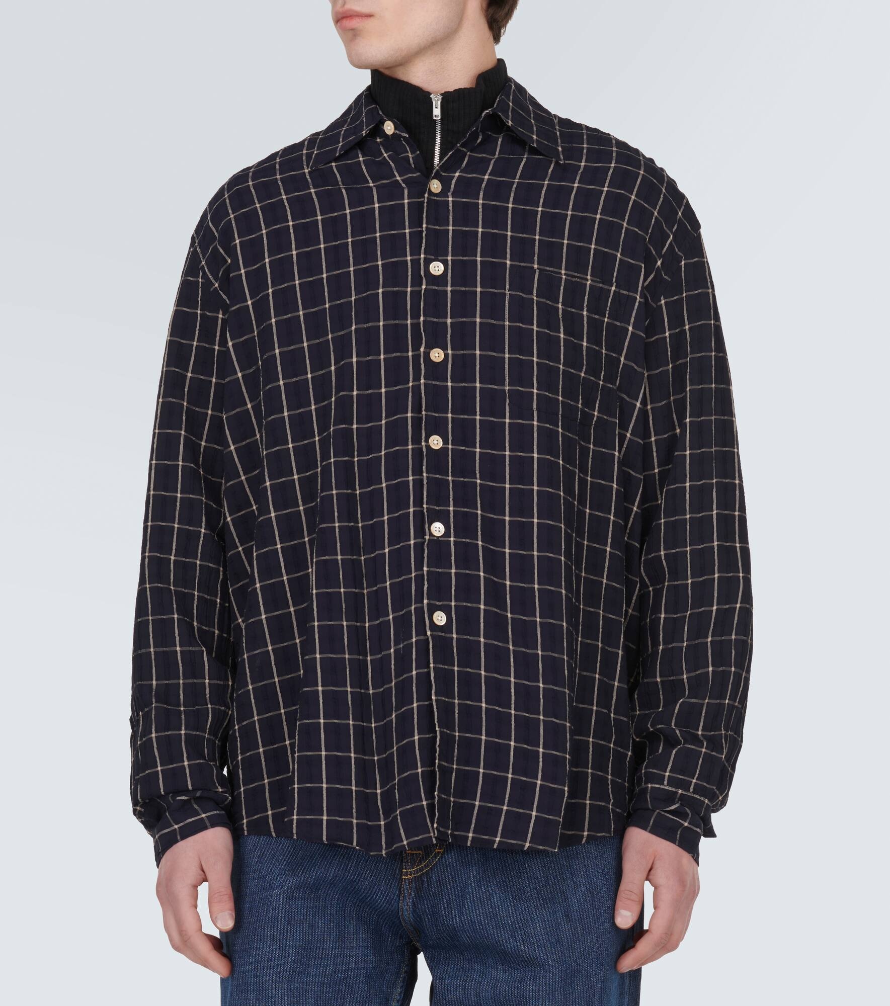 Above checked cotton-blend shirt - 3