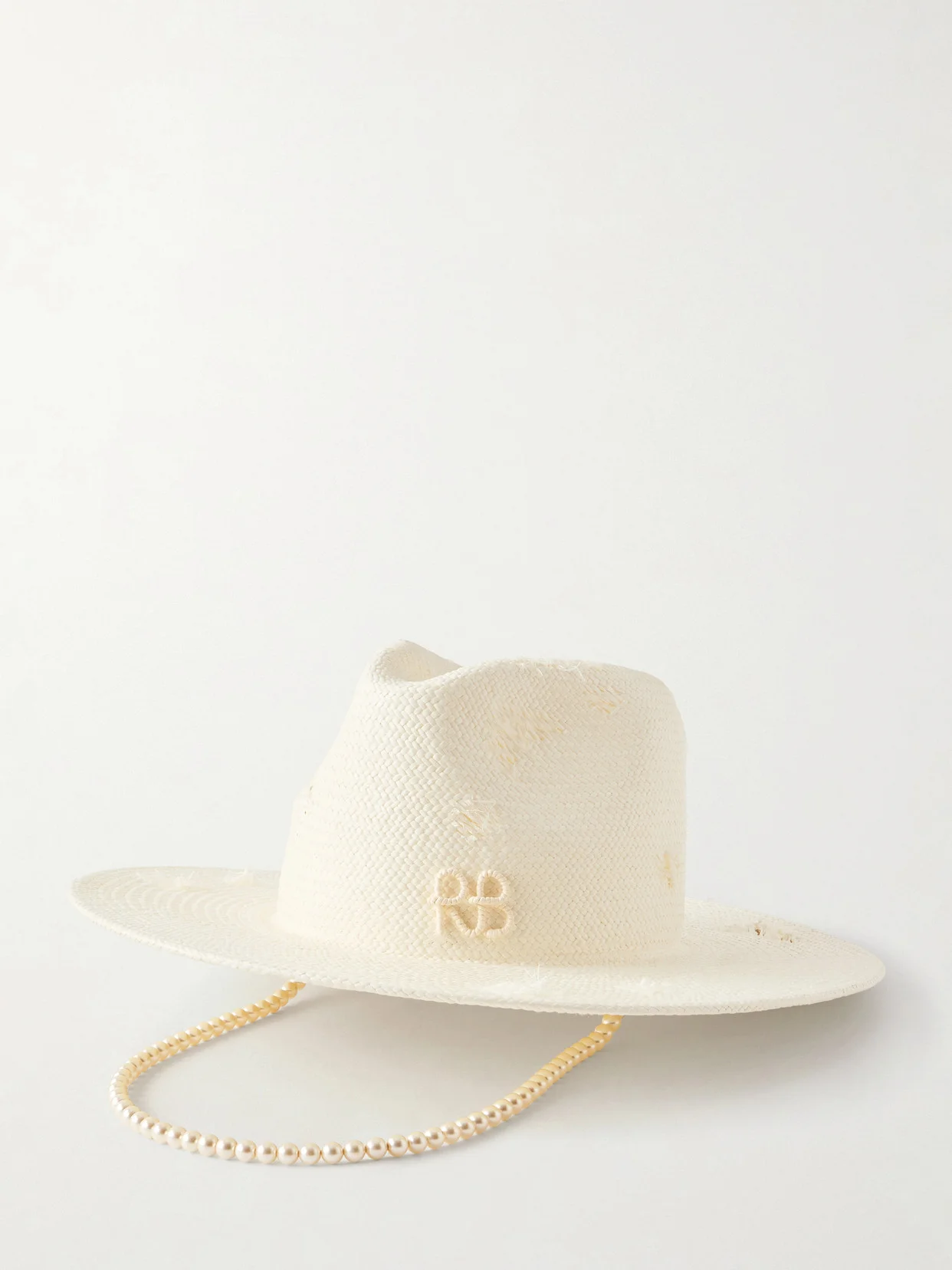 Embellished Distressed Straw Fedora - 1