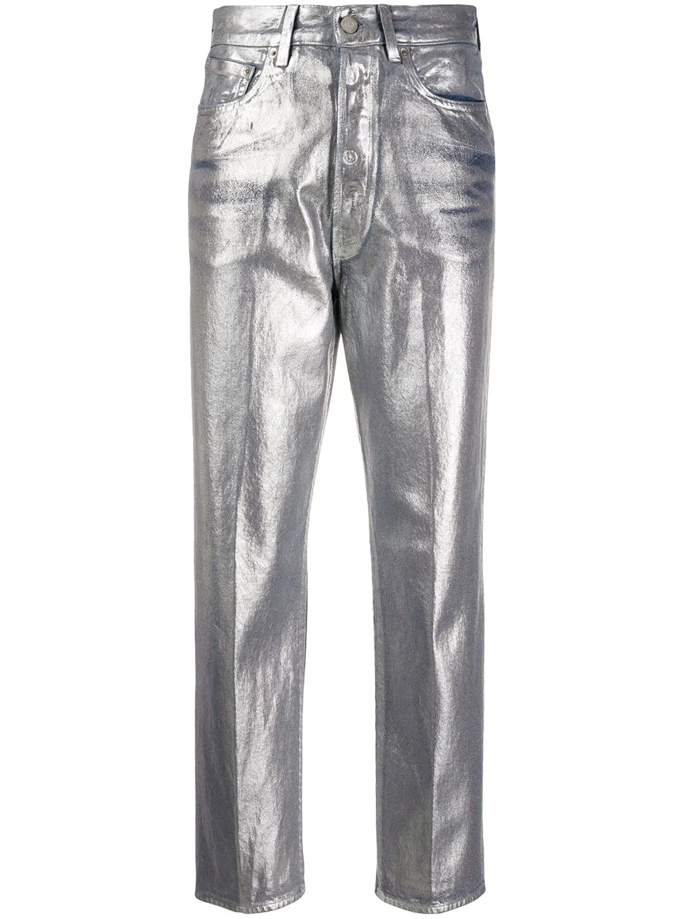 metallic high waisted cropped trousers - 1