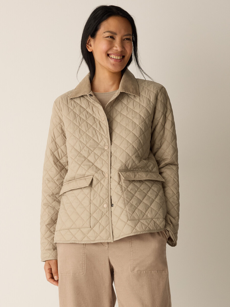 EILEEN FISHER Eggshell Recycled Nylon Quilted Classic Collar Jacket outlook