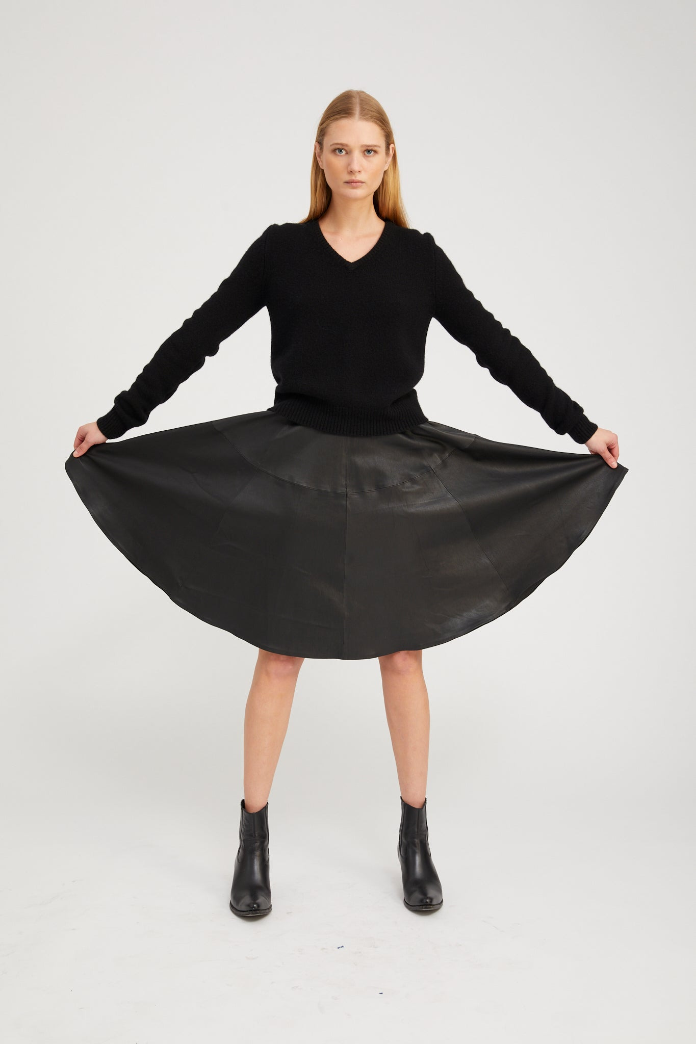 BLACK LEATHER BARDOT SKIRT - 5