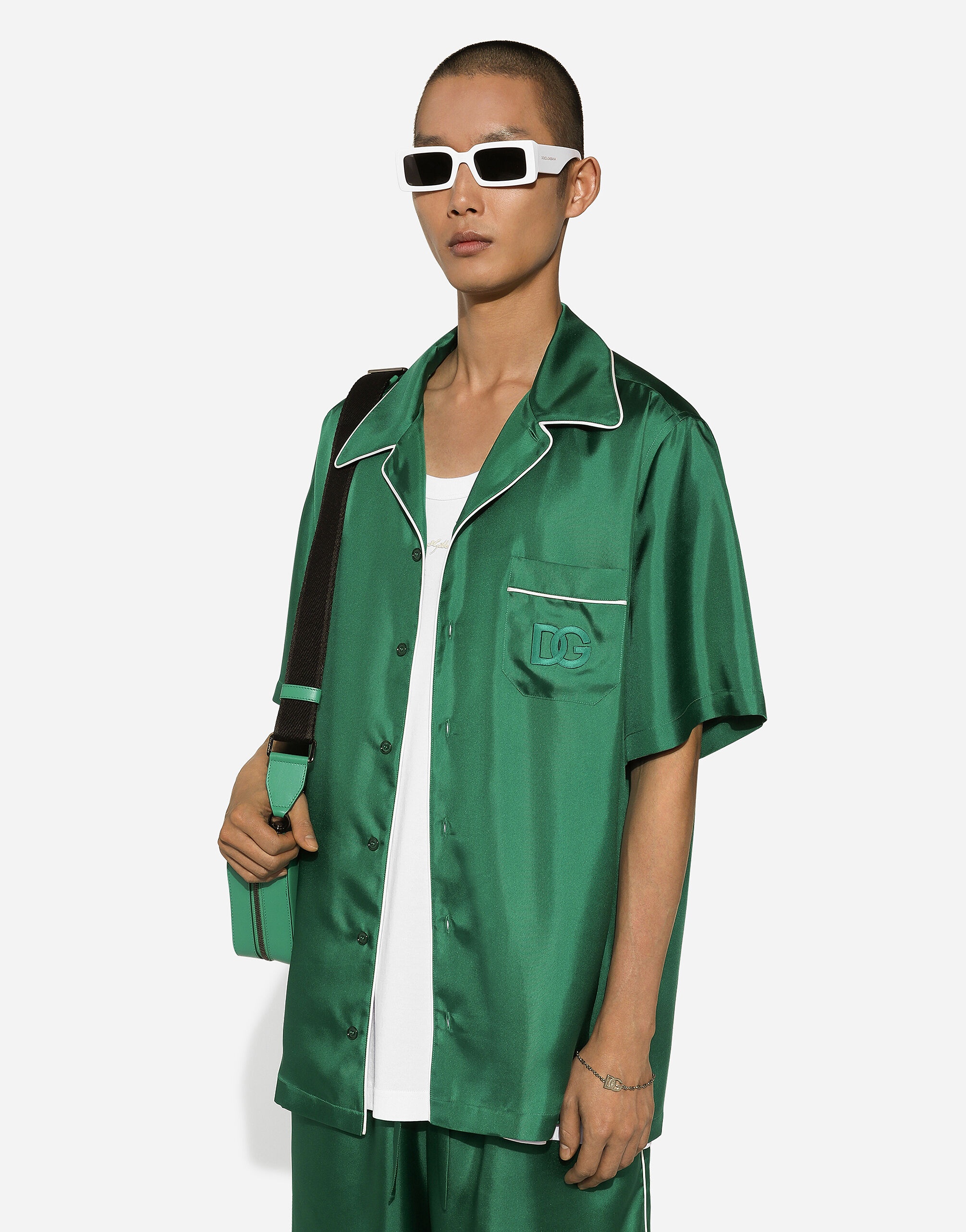 Silk twill shirt with DG embroidery - 4