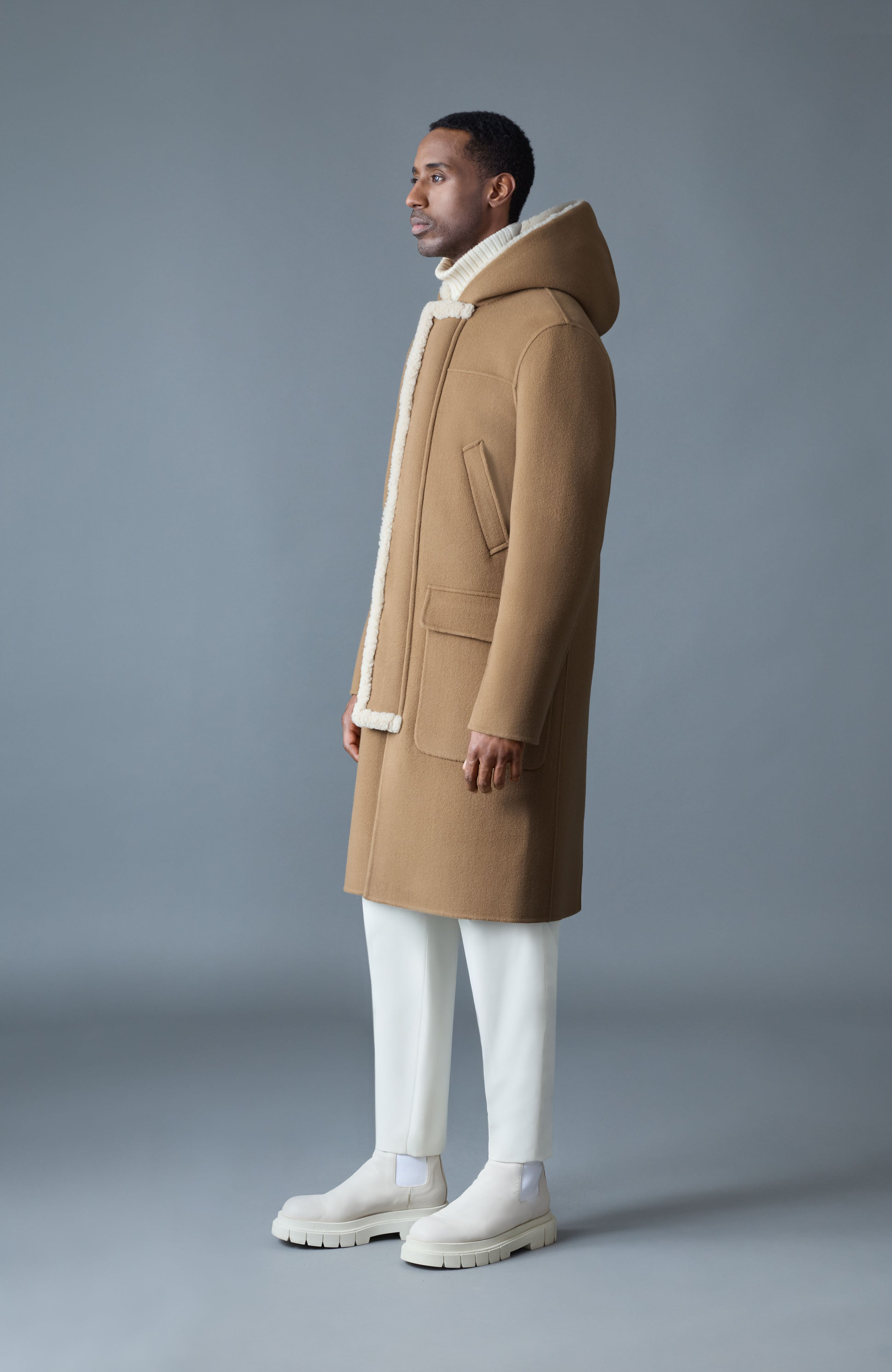ABRAHAM Heavy double face wool long hooded coat - 3