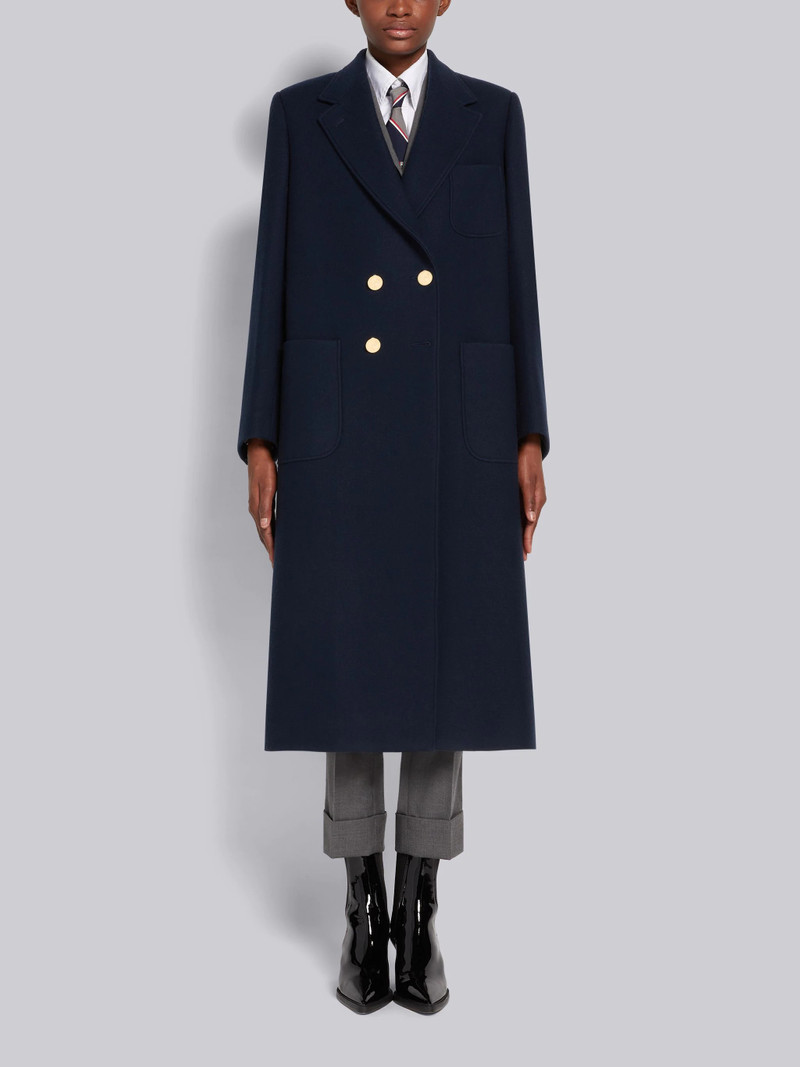 Navy Boiled Wool Oversized Double-breasted Sack Overcoat 1