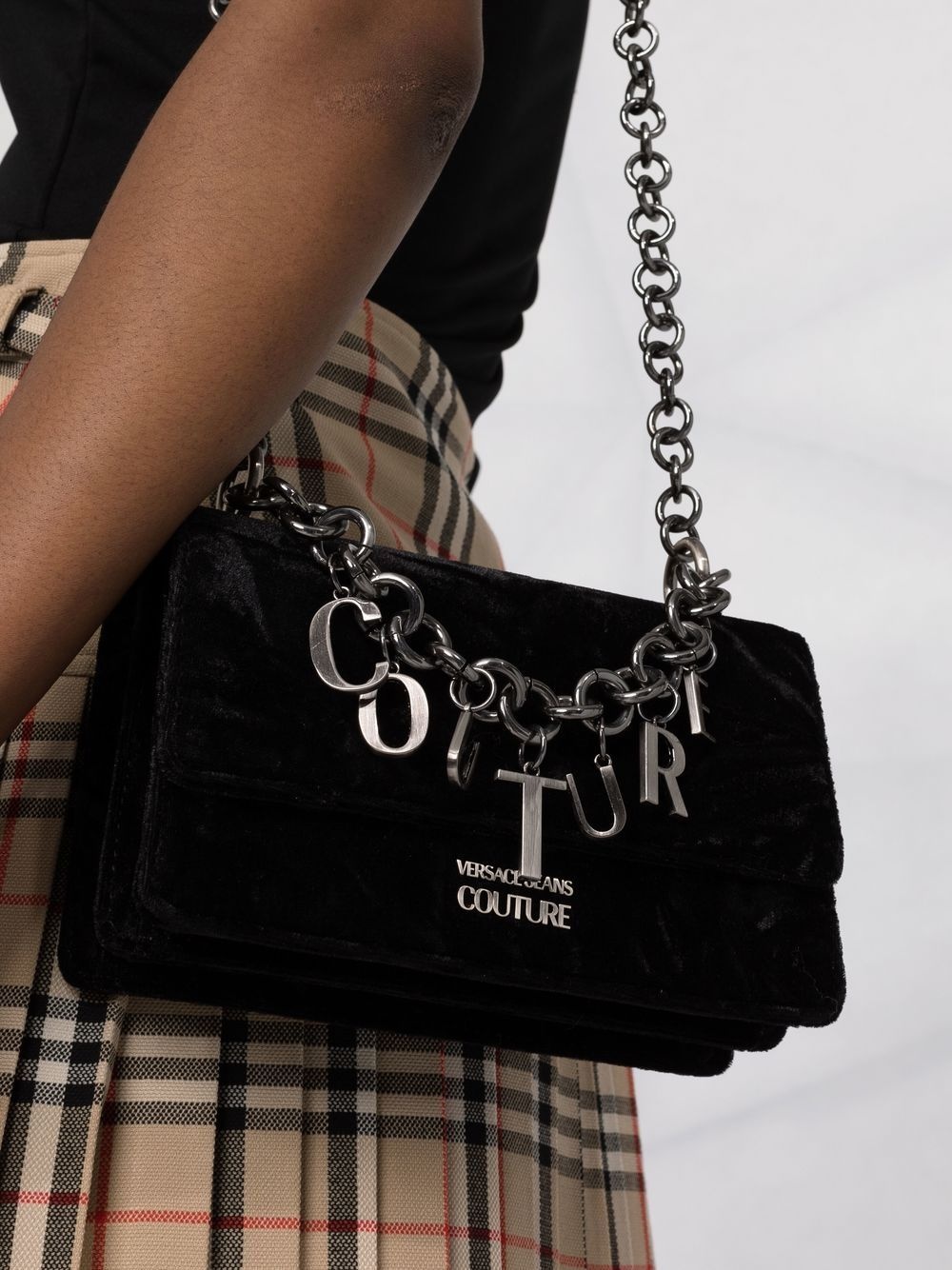 logo-chain velour crossbody bag - 3