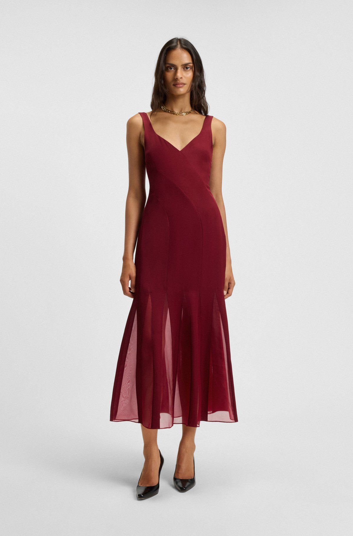 SATIN SLIP DRESS WITH SILK-ORGANZA INSERTS - 3
