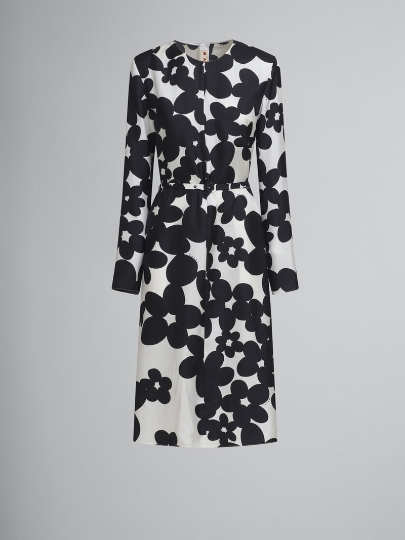 BLACK AND WHITE DILLES PRINT SILK DRESS - 1