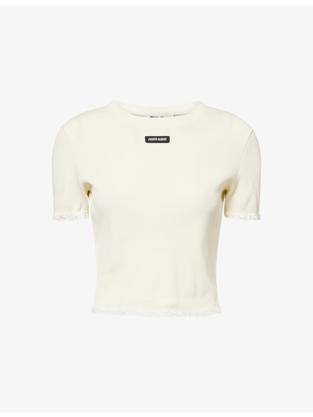 Logo-Patch Ribbed Cotton-Knit T-shirt - 1
