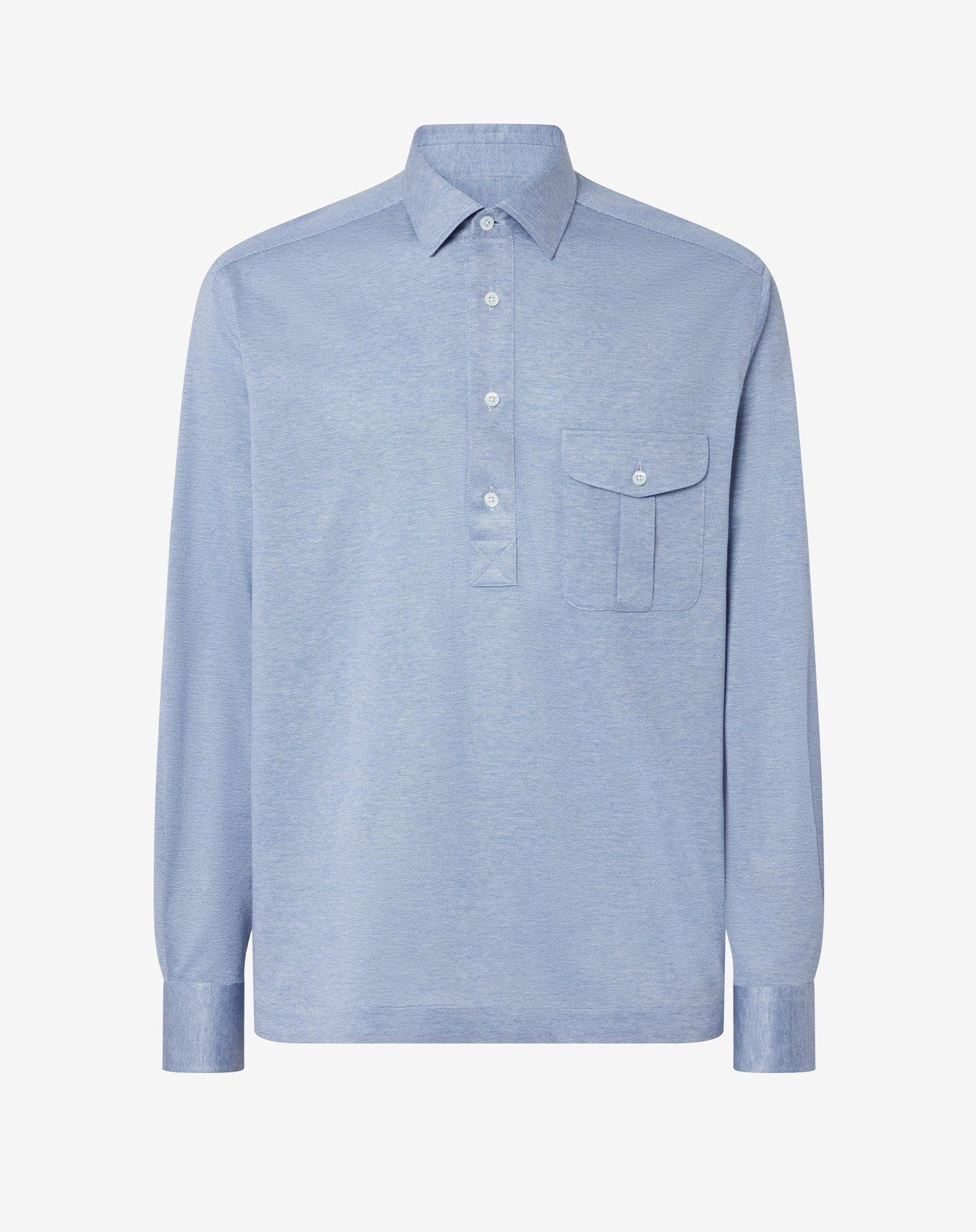 Light blue cotton and silk jersey shirt with micro pique - 1