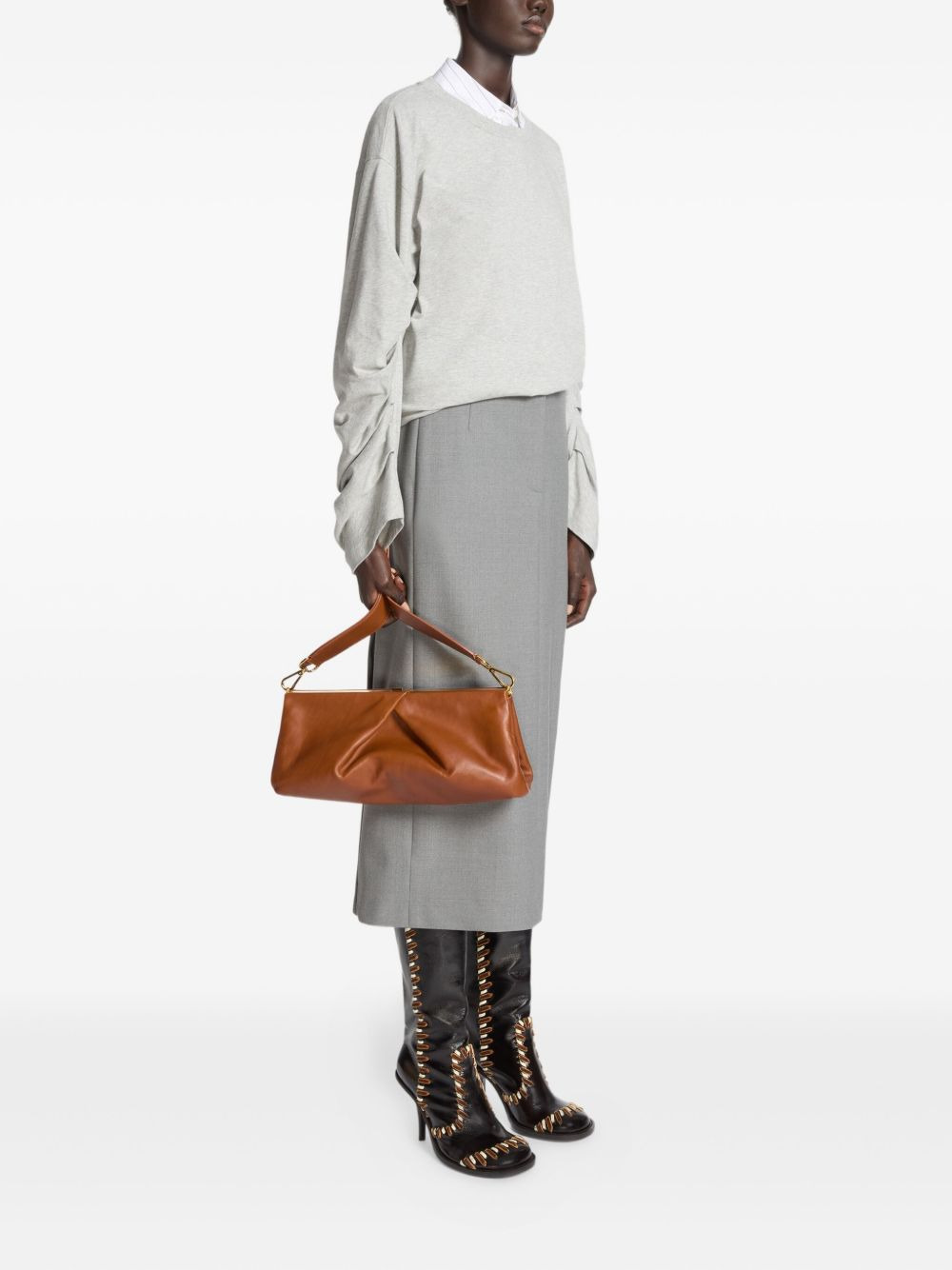 medium pleated-detail leather clutch bag - 2