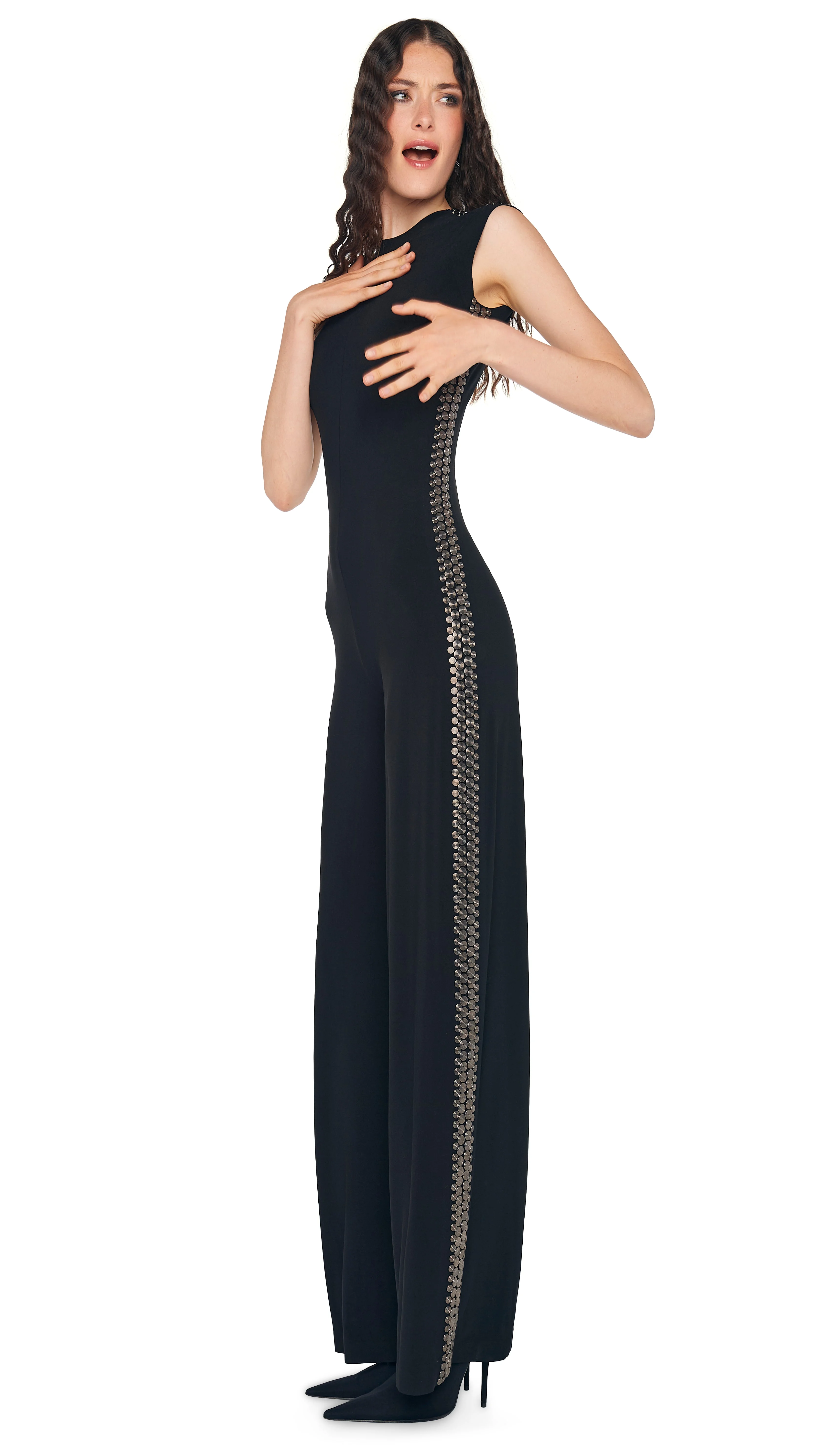 GUNMETAL STUD SLEEVELESS JUMPSUIT - 1
