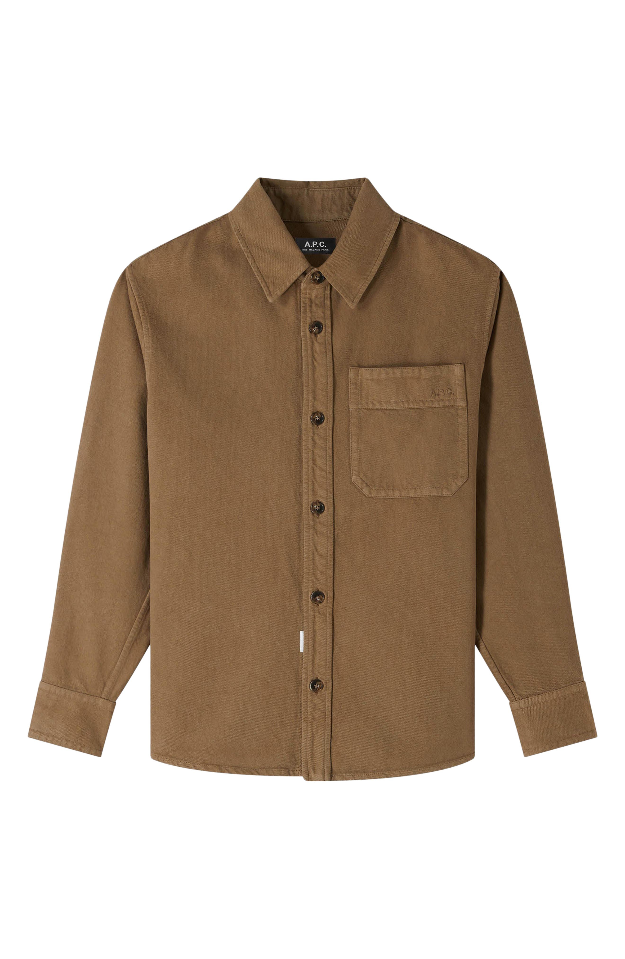 A.P.C. Basile Brodee Twill Button-Up Shirt in Frosted Chestnut Brown at Nordstrom - 3