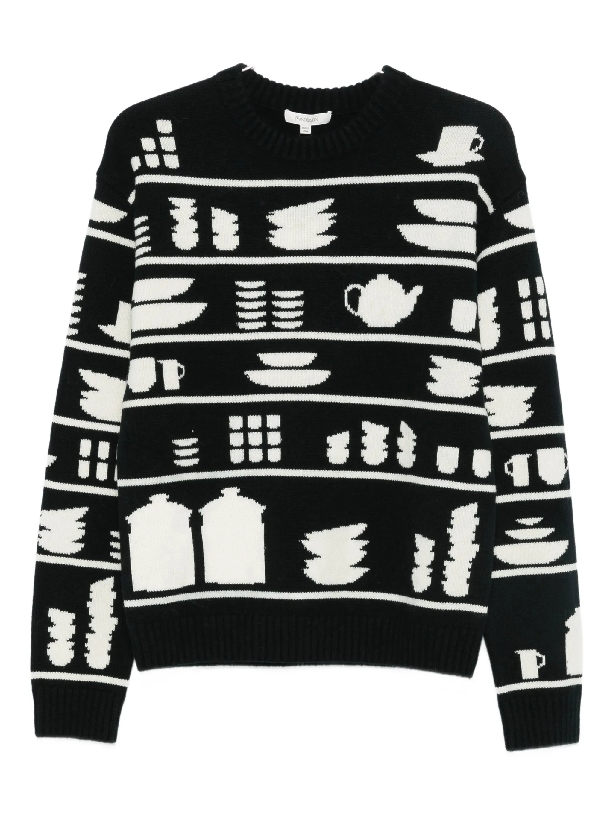 tableware-pattern crew-neck sweater - 1