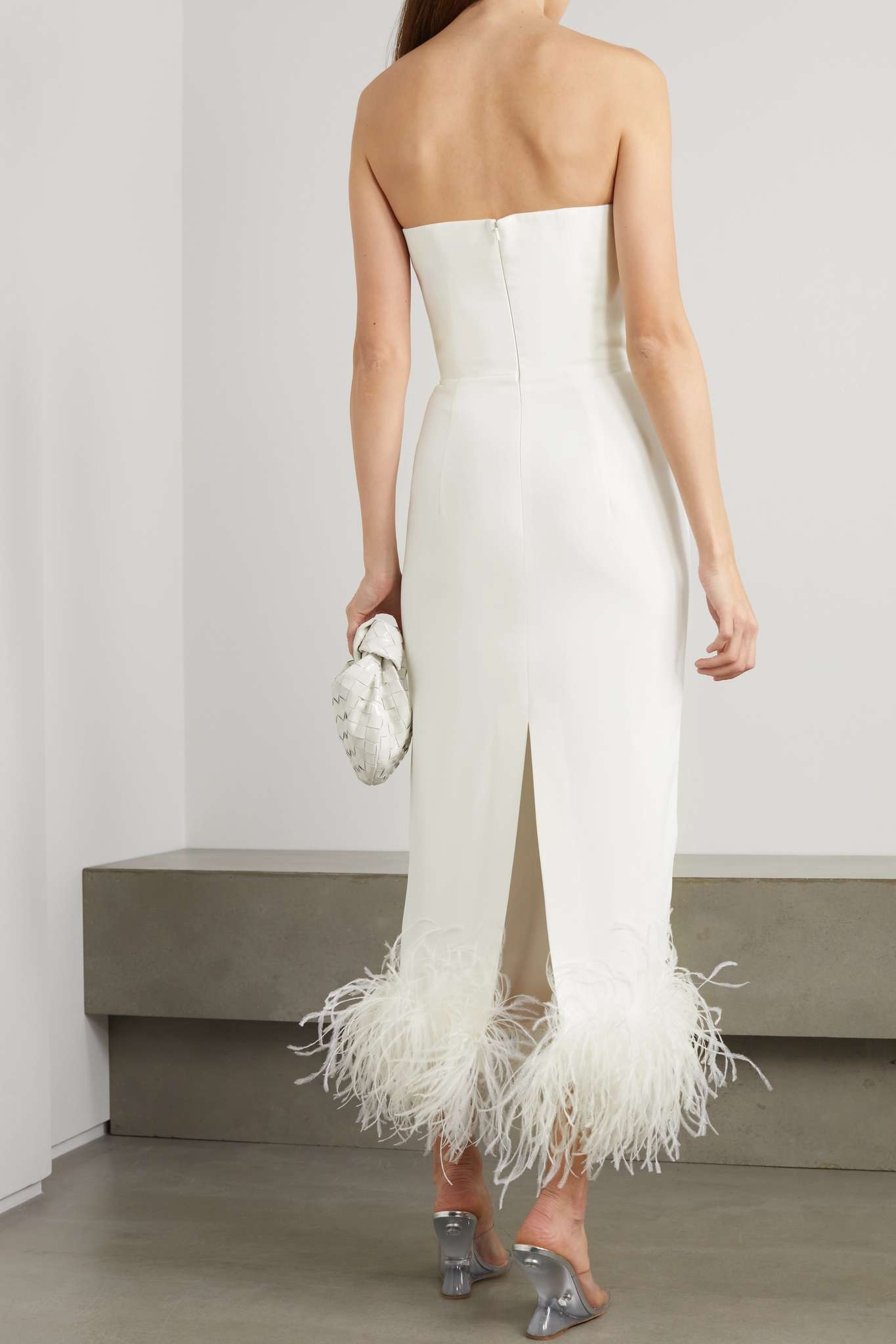 Minelli strapless feather-trimmed crepe midi dress - 3