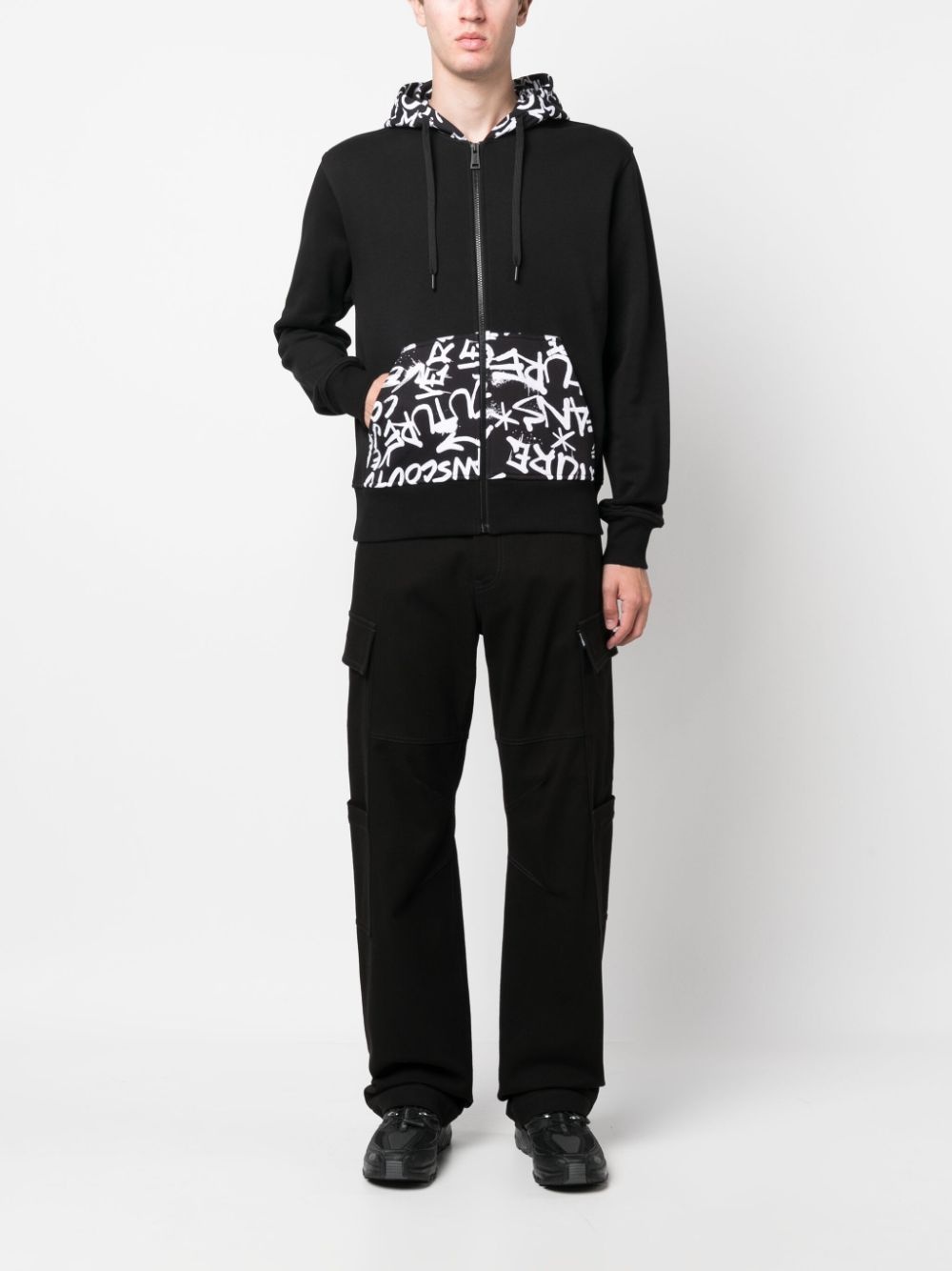 graffiti-print zip-up cotton hoodie - 2