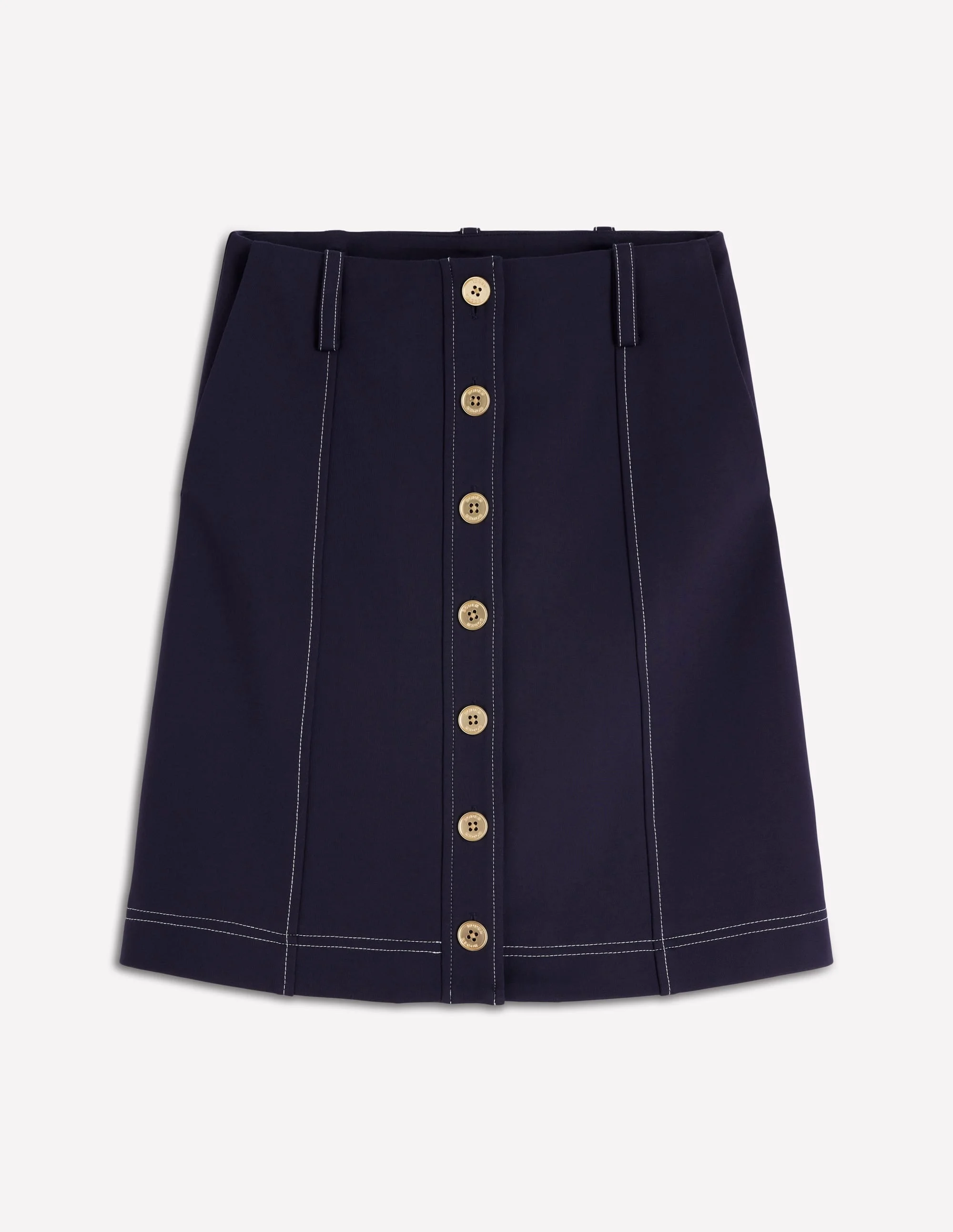 Contrast Stitch Ponte Skirt-Navy - 1