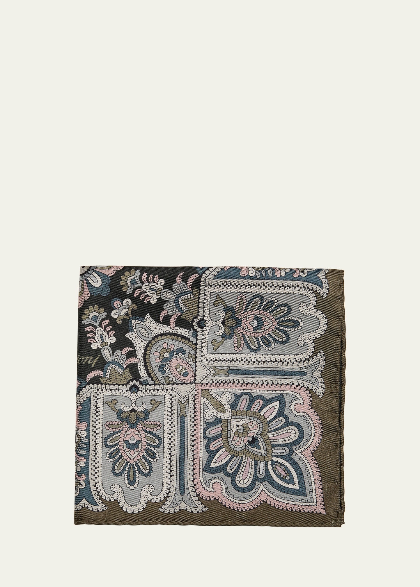 Men's Silk Floral-Paisley Pocket Square - 1
