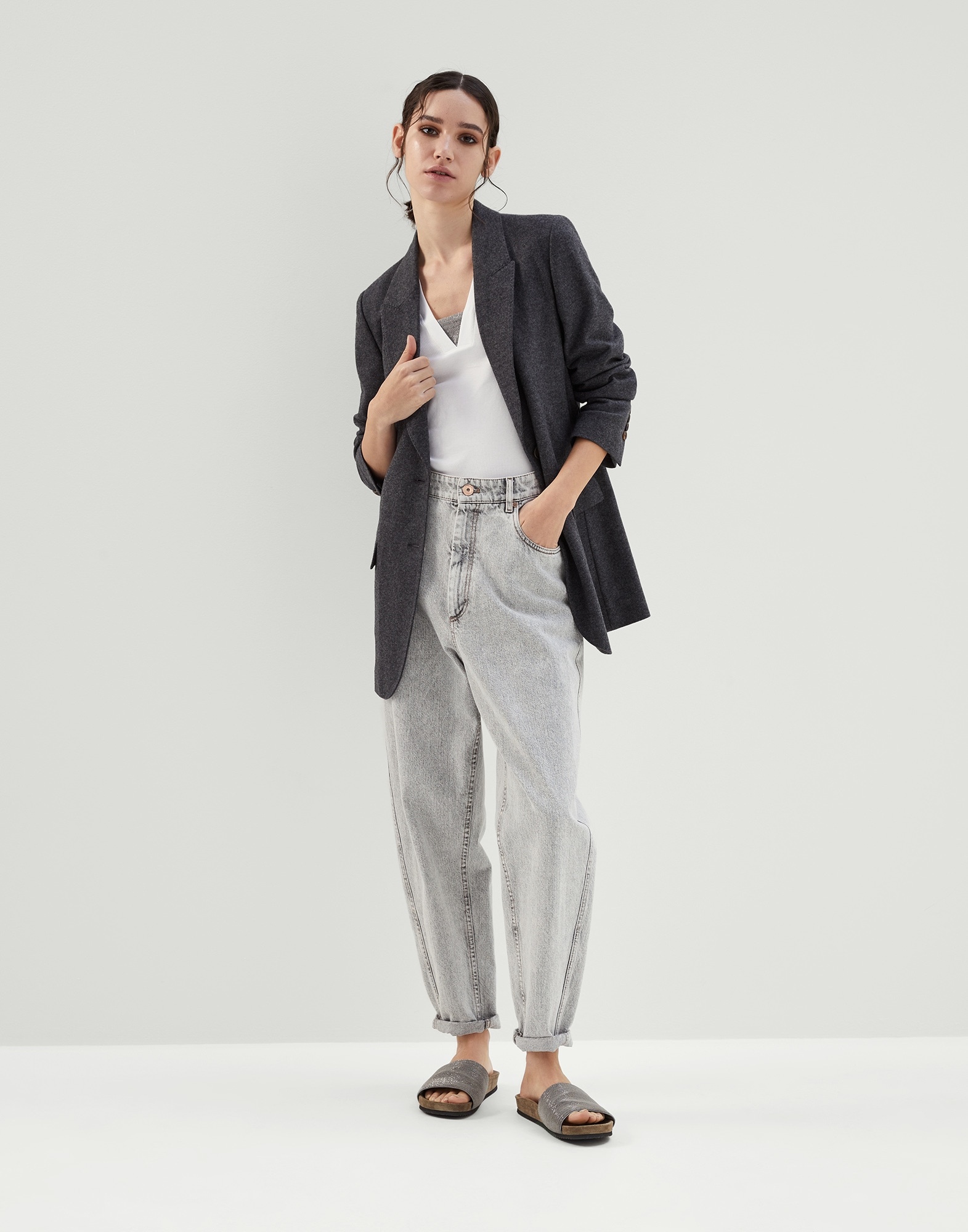 Cashmere jersey deconstructed blazer with monili - 5