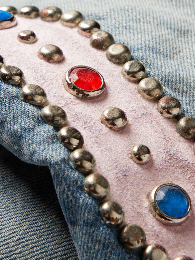 Wide-Leg Embellished Denim Shorts 6