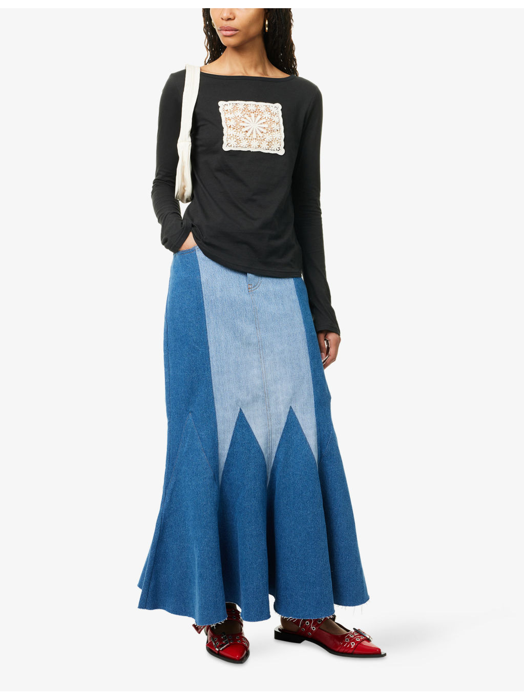 Doilie Embroidered-Patch Long-Sleeve Cotton-Jersey Top - 2