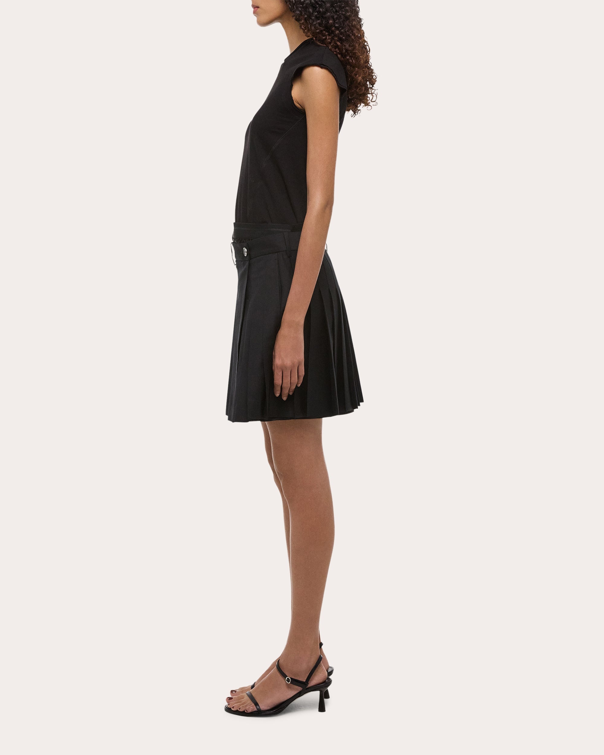 Pleated Wool Twill Layered Wrap Skort - 3