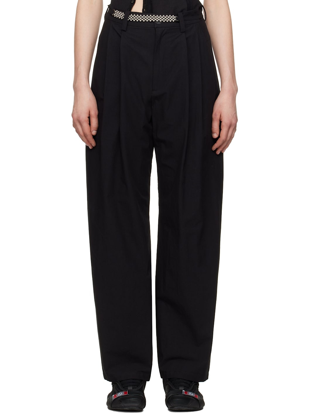 Black Wide Beaded Belt Trousers - 1
