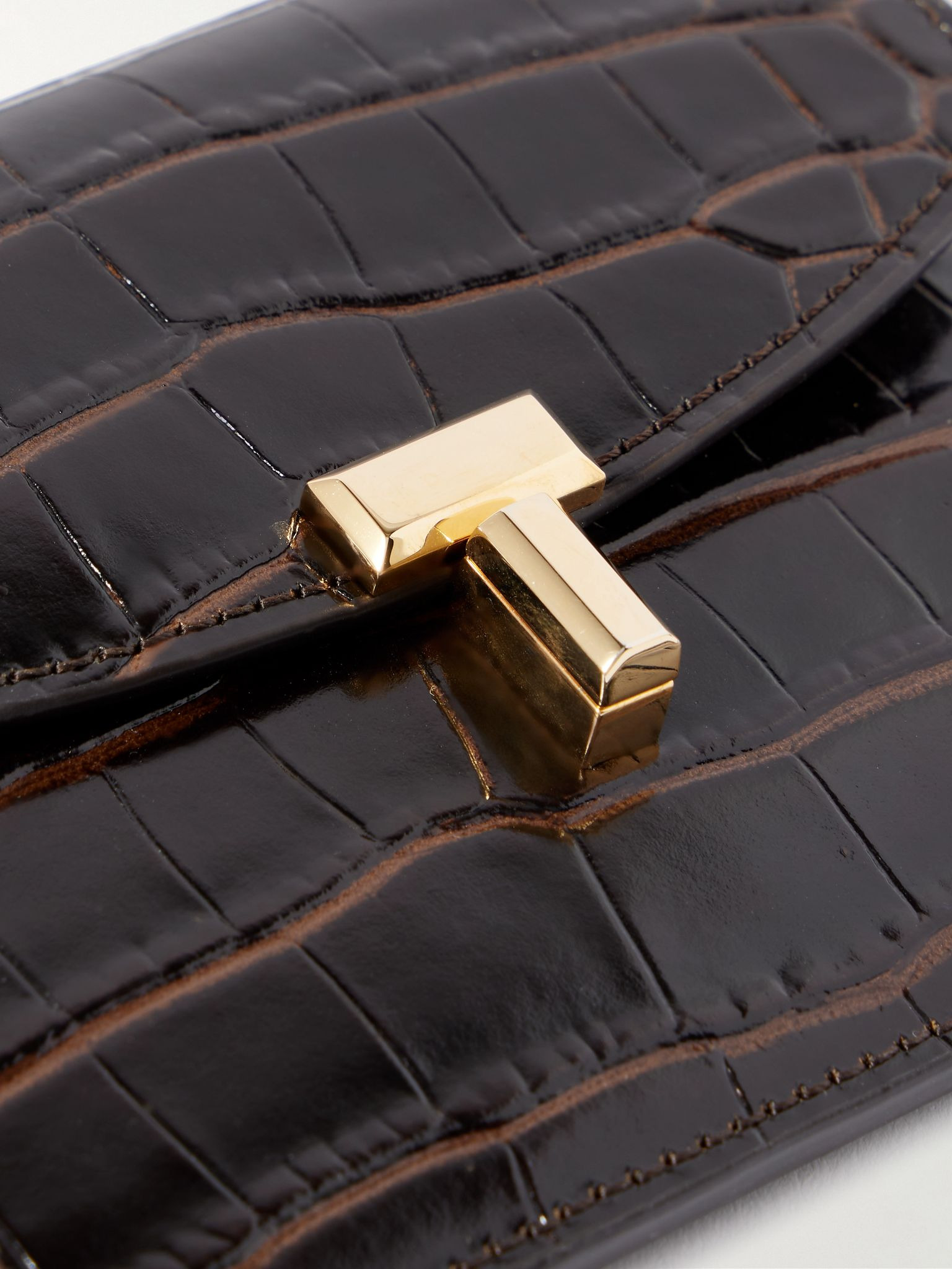 T-Lock croc-effect leather cardholder Dark brown - 4