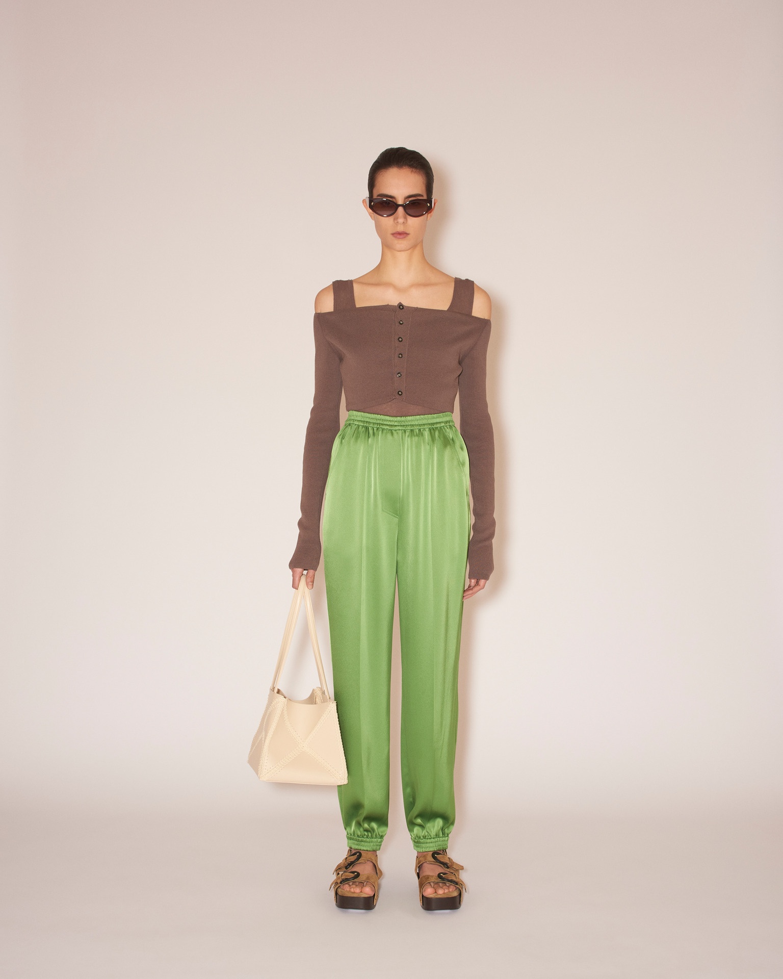 JOLIEN - Slip-satin tapered pants - Green - 3