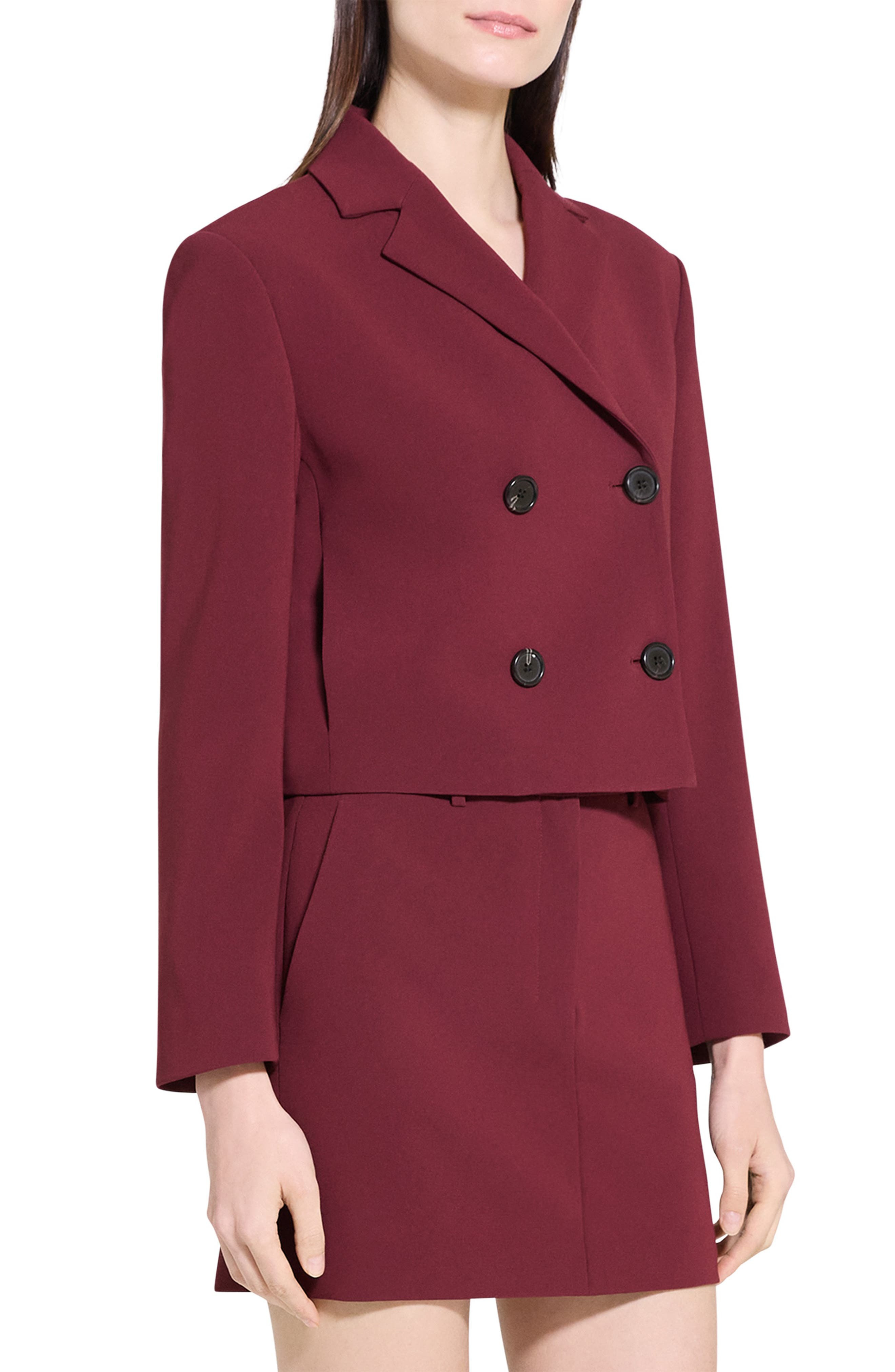 Theory Admiral Double Breasted Crop Blazer in Grenache - 3