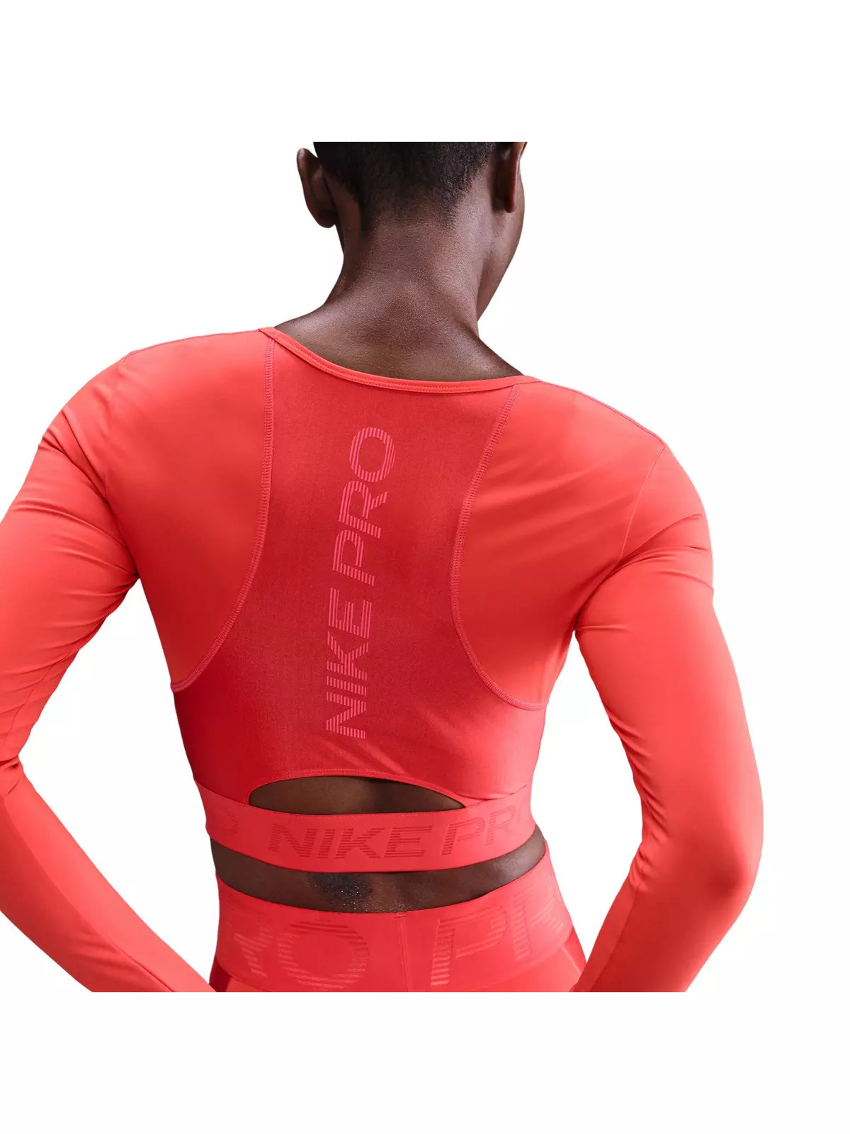 Women's Pro Dri-FIT Cropped Long-Sleeve Top -Red - 2