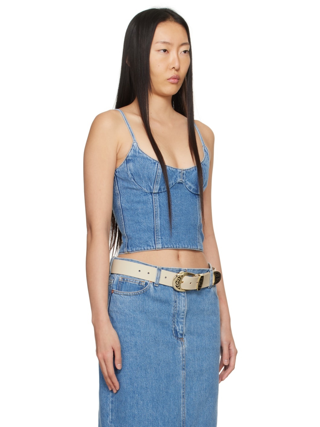 Blue Paneled Denim Tank Top - 2