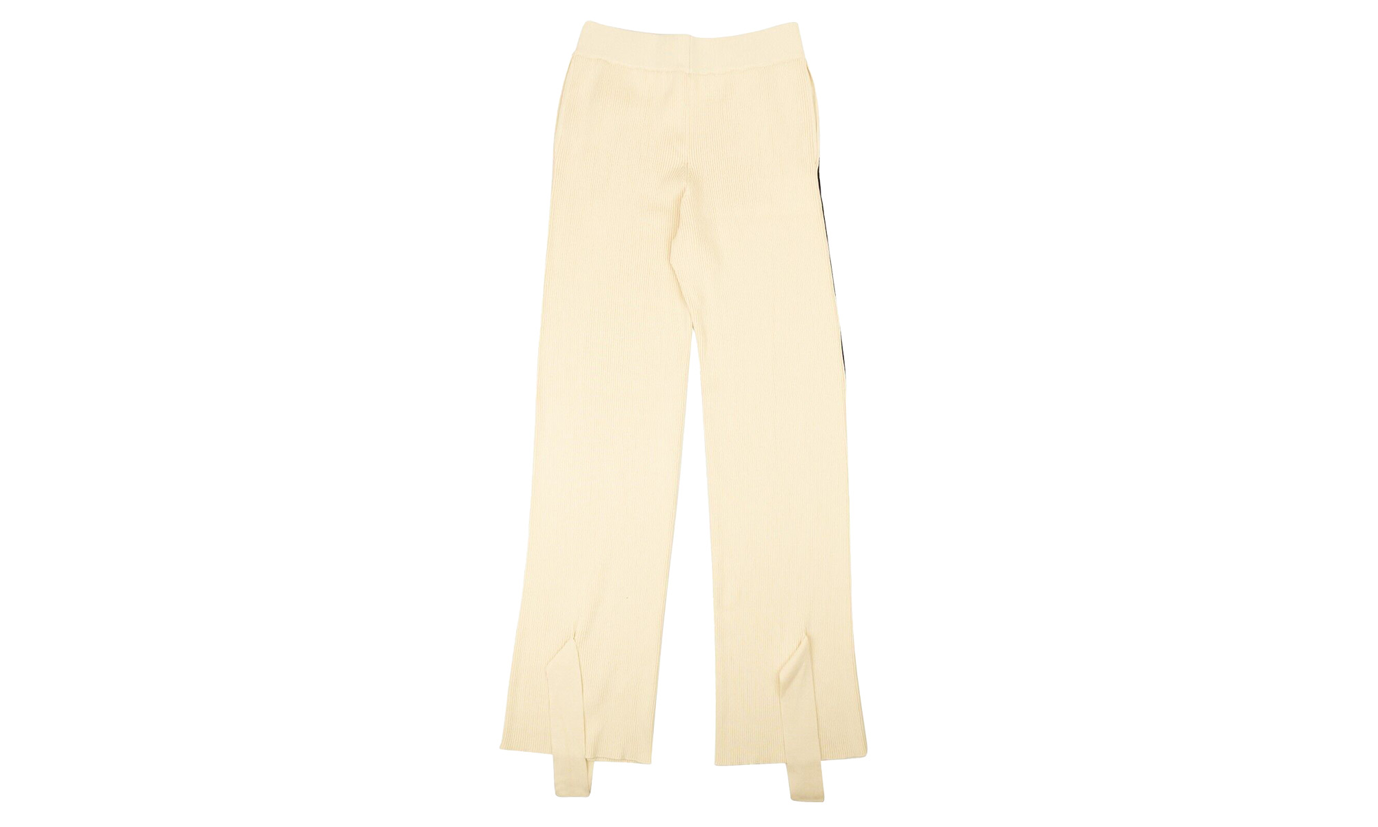 Cream Stripe Rib Knit Pants "Beige" - 2