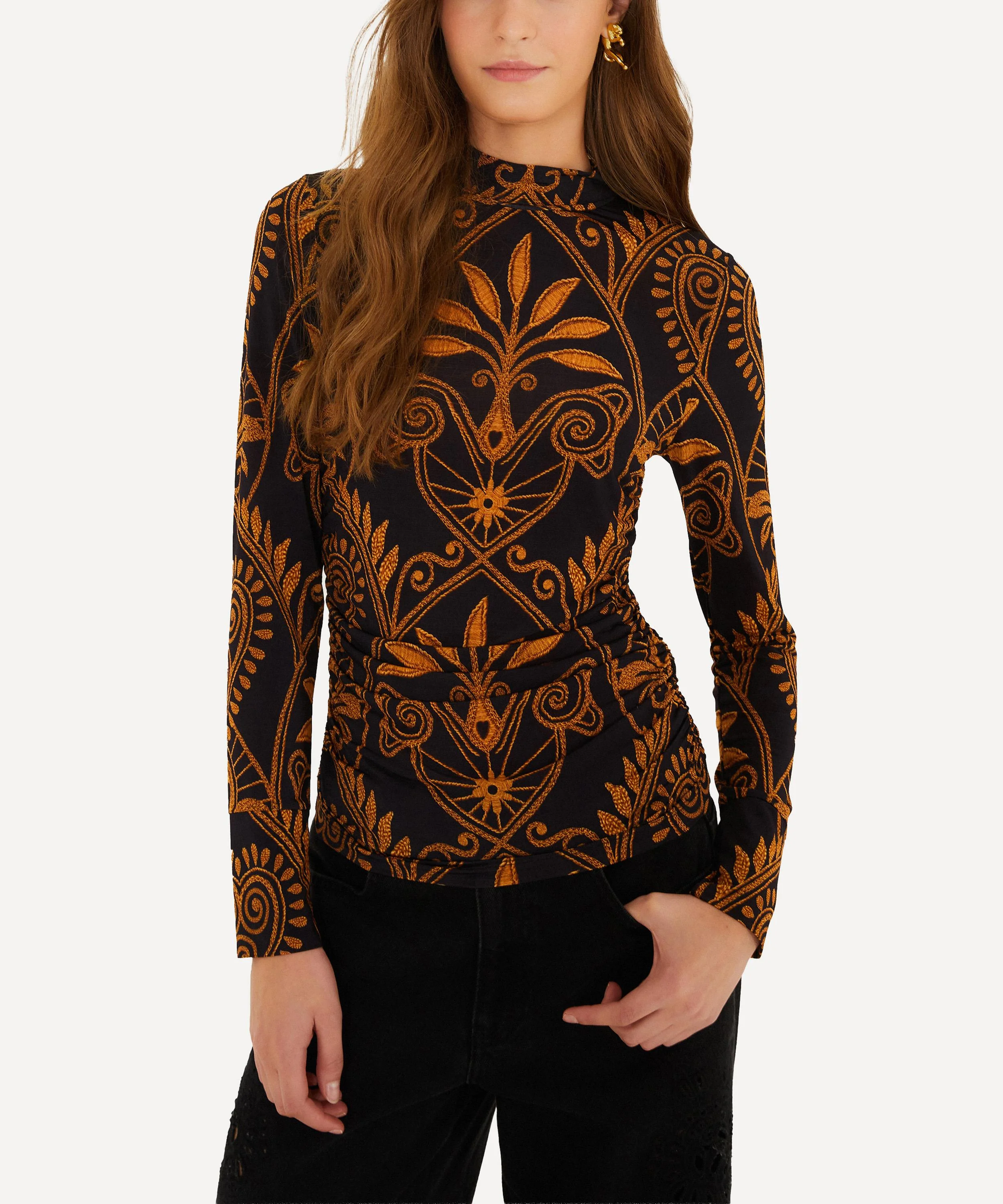 Black Cornely Ainika Ruched Waist Jersey Blouse - 1