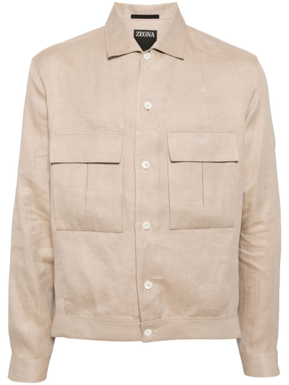 SPREAD-COLLAR LINEN JACKET - 1