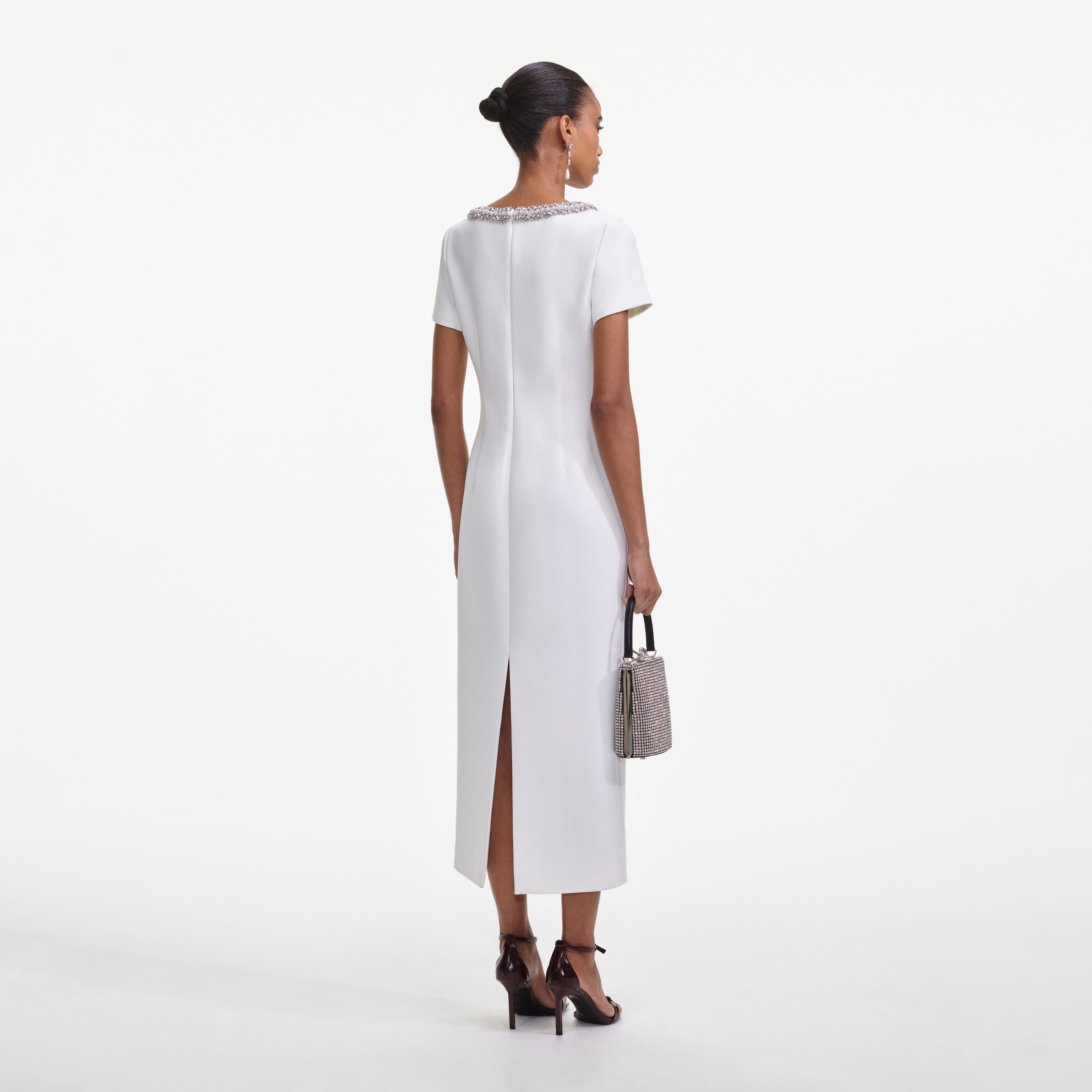 self-portrait White Crepe Bow Midi Dress - SS25-917M-W | REVERSIBLE