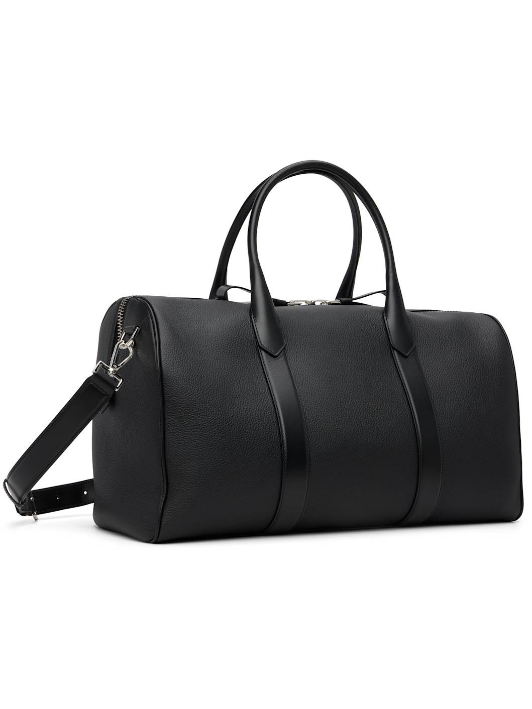 Black Soft Grain Leather Wide Medium Duffle Bag - 3