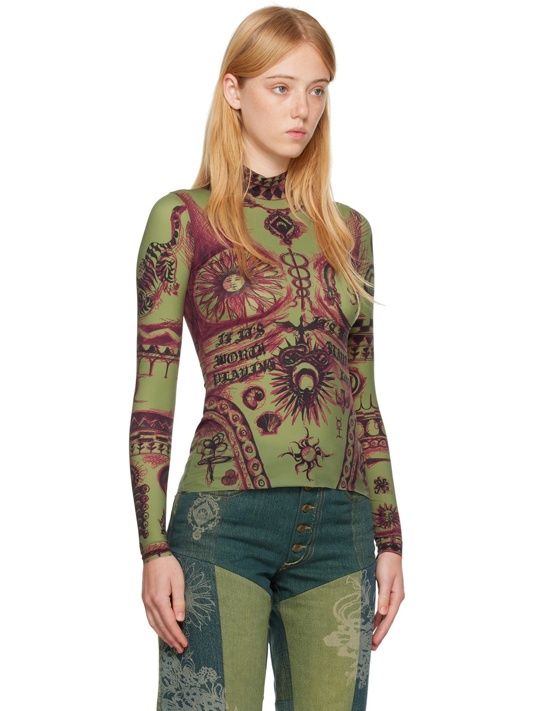 Green Geotic Tattoo Turtleneck - 2