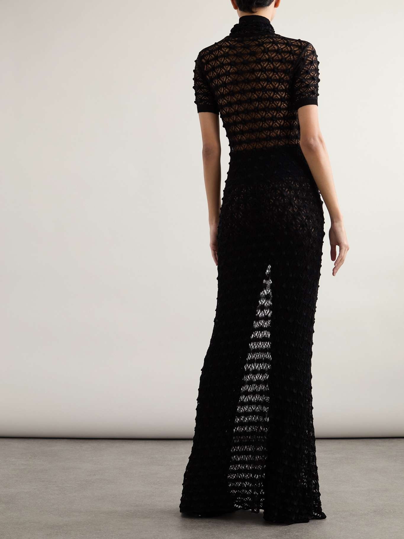 Alaïa Open-knit turtleneck maxi dress Black | netaporter