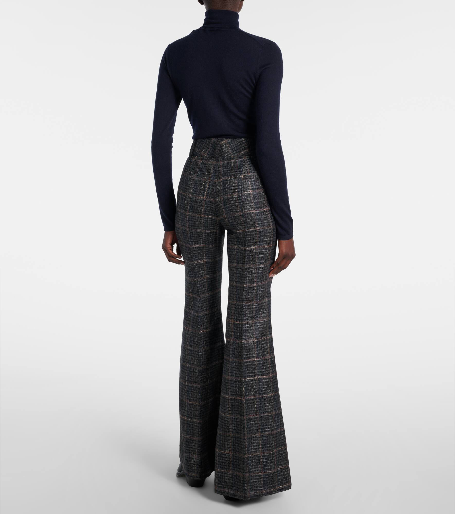 Rhein checked wool and silk flared pants - 3