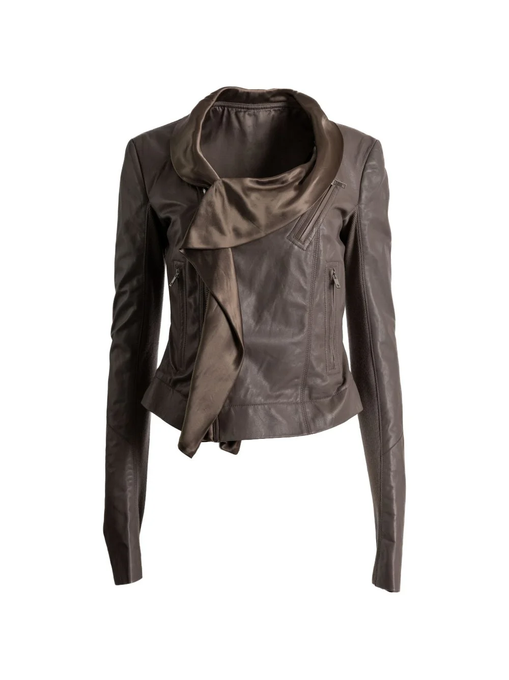 draped-detail zip-up leather jacket - 1