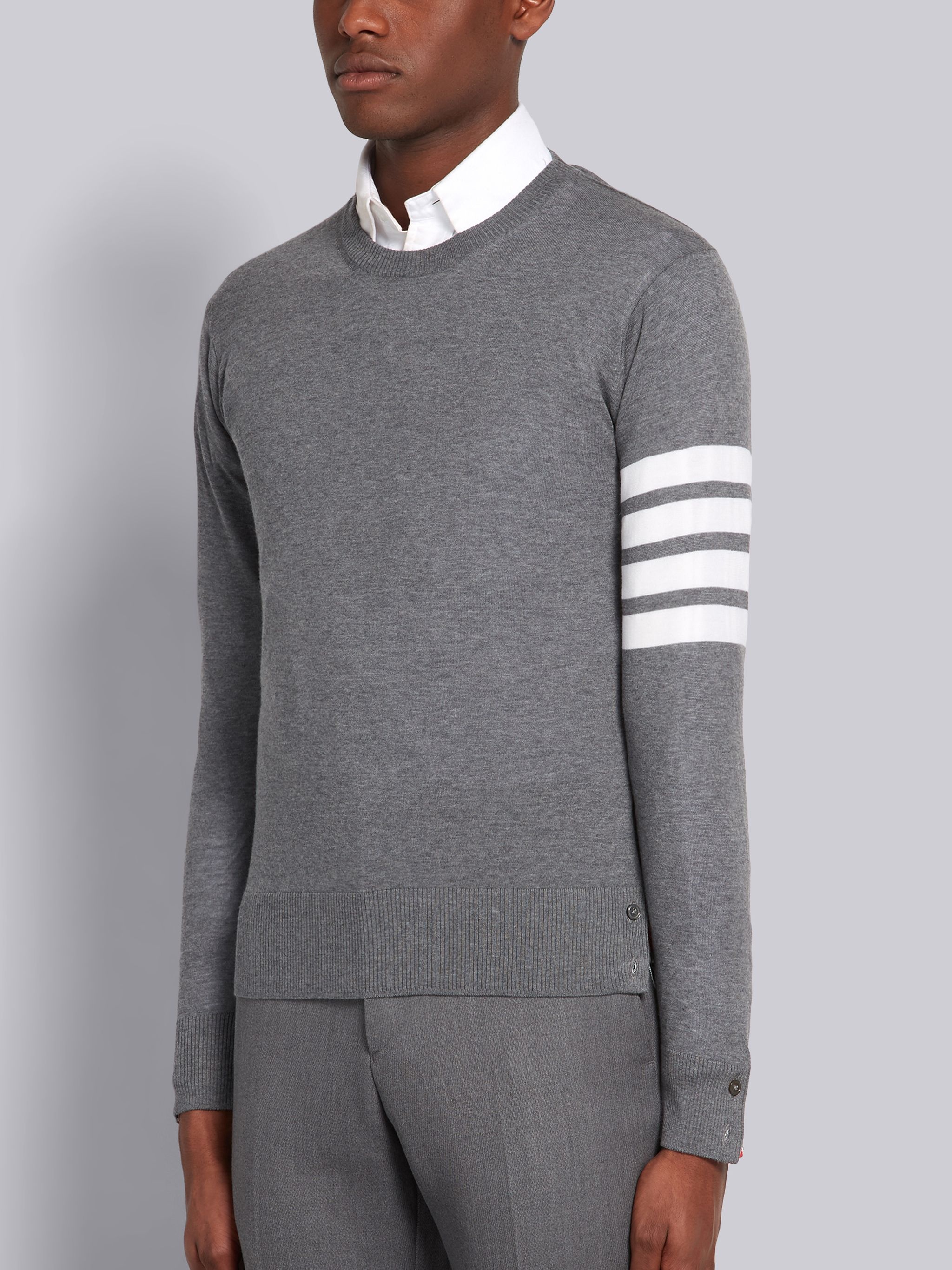 Medium Grey Fully Fashioned Merino Knit Crew Neck Pullover - 2