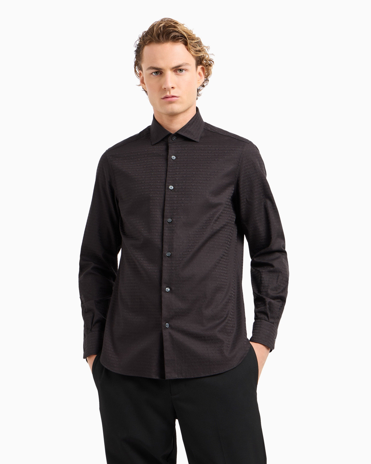 Cotton shirt with all-over jacquard logo lettering - 2