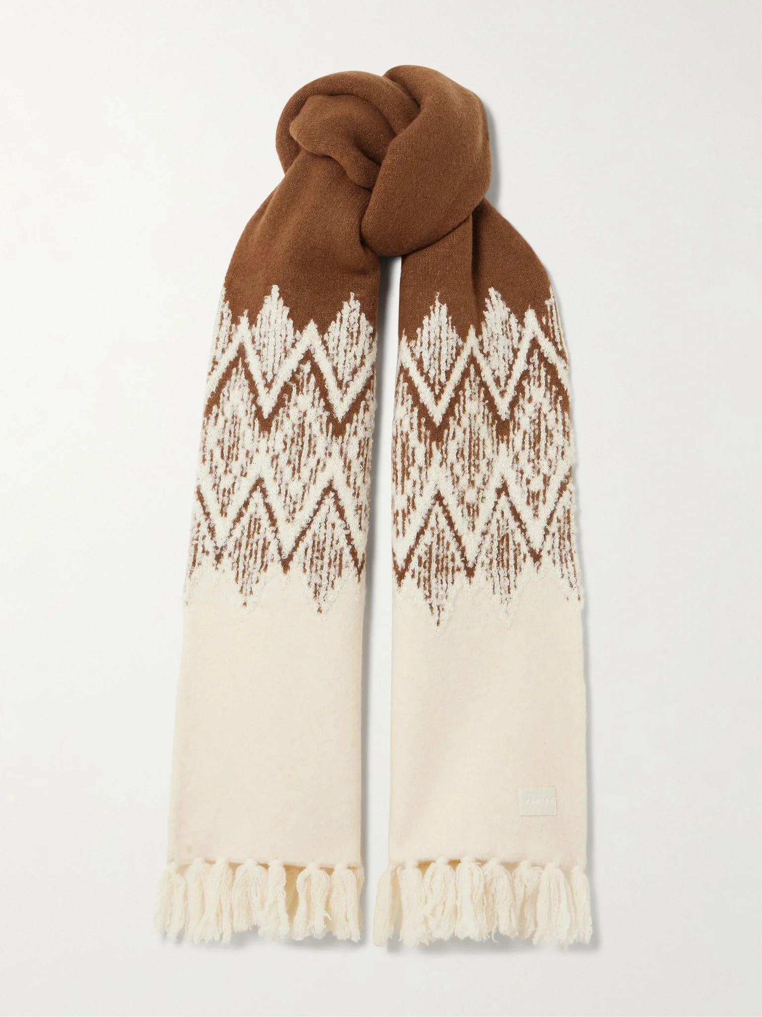 Sebastian fringed Fair Isle knitted scarf Brown - 1