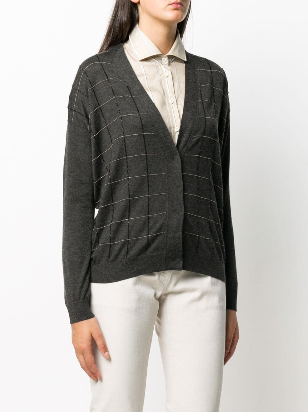 checked classic cardigan  - 3