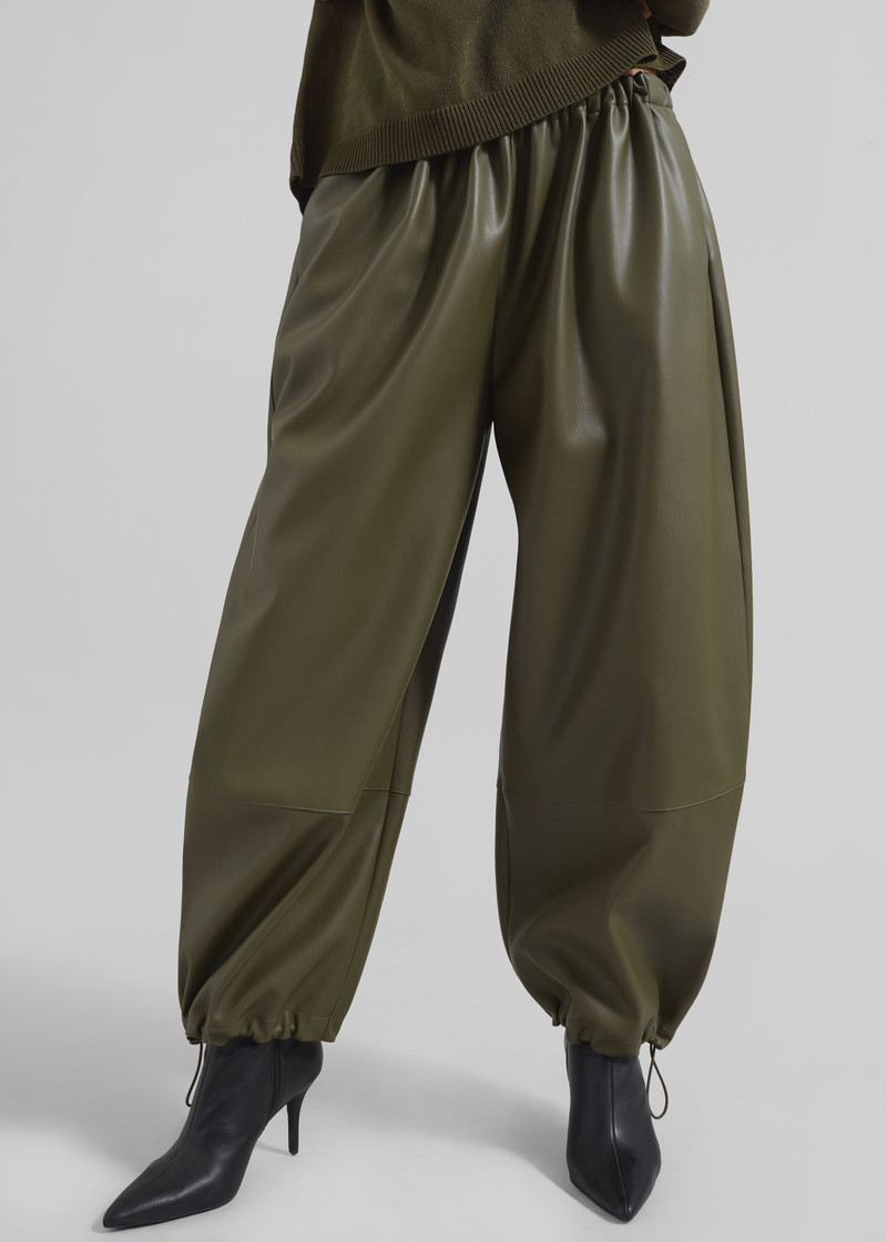 Briar Faux Leather Balloon Pants - Khaki 4