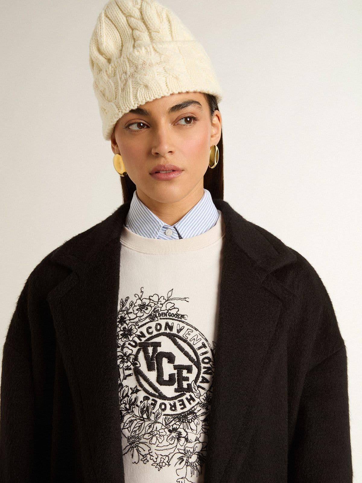 Women’s worn-white cotton sweatshirt with embroidery - 5