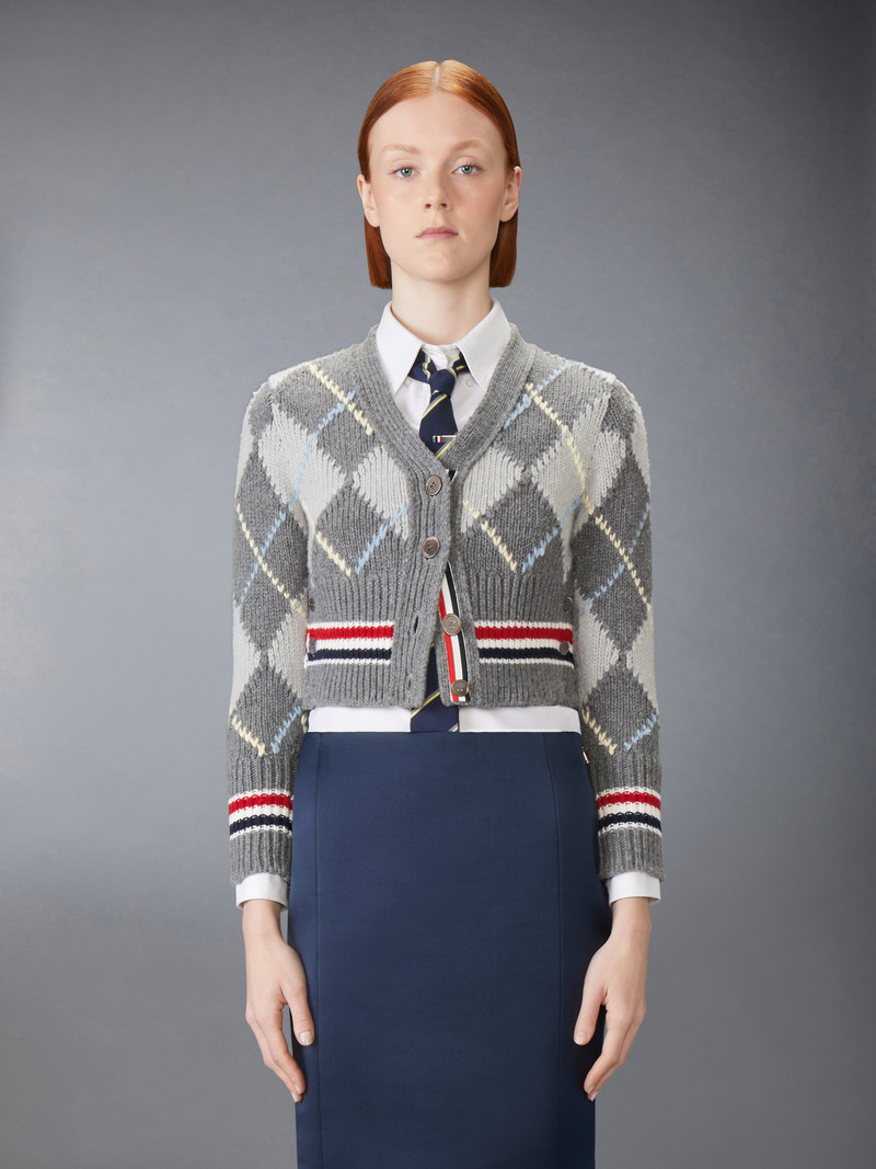Thom Browne ARGYLE INTARSIA MERINO WOOL SHRUNKEN CARDIGAN outlook