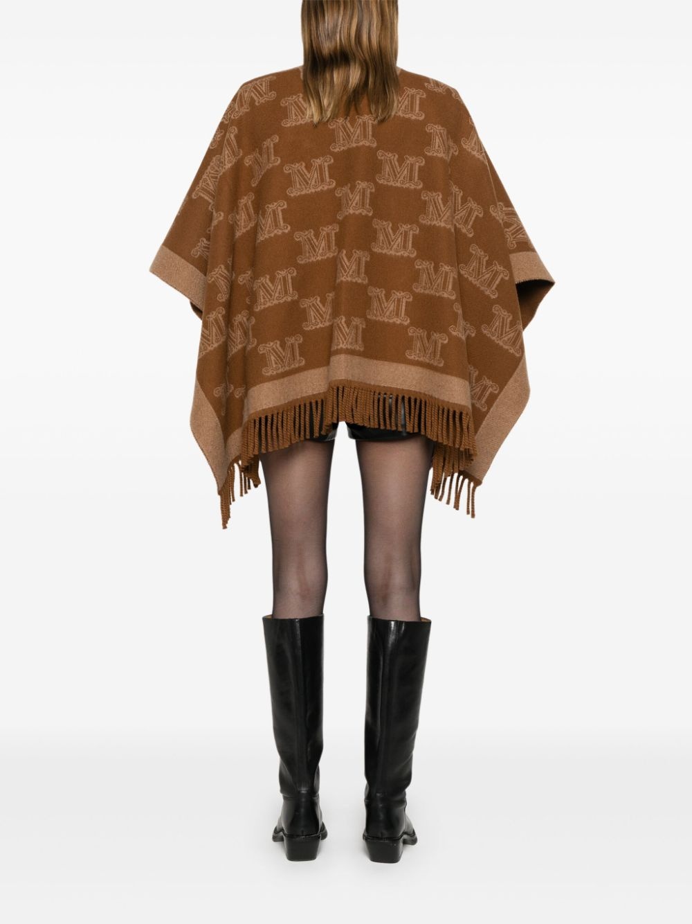 monogram-pattern wool poncho - 4