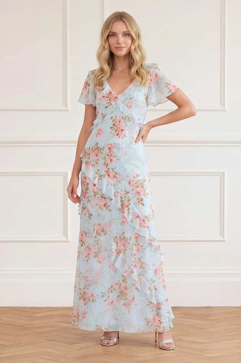 Needle & Thread Summer's Rose Georgette V-Neck Gown outlook